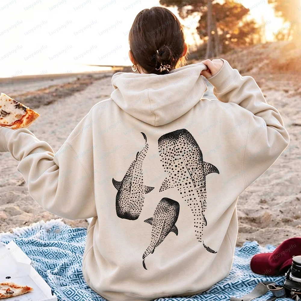 Whale Shark Hoodie Ocean Inspired Style Sweatshirt for Ocean Lovers Gift Diving Girl Hoodie Coconut Beachy Girl Pullover