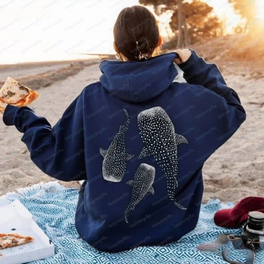 Whale Shark Hoodie Ocean Inspired Style Sweatshirt for Ocean Lovers Gift Diving Girl Hoodie Coconut Beachy Girl Pullover