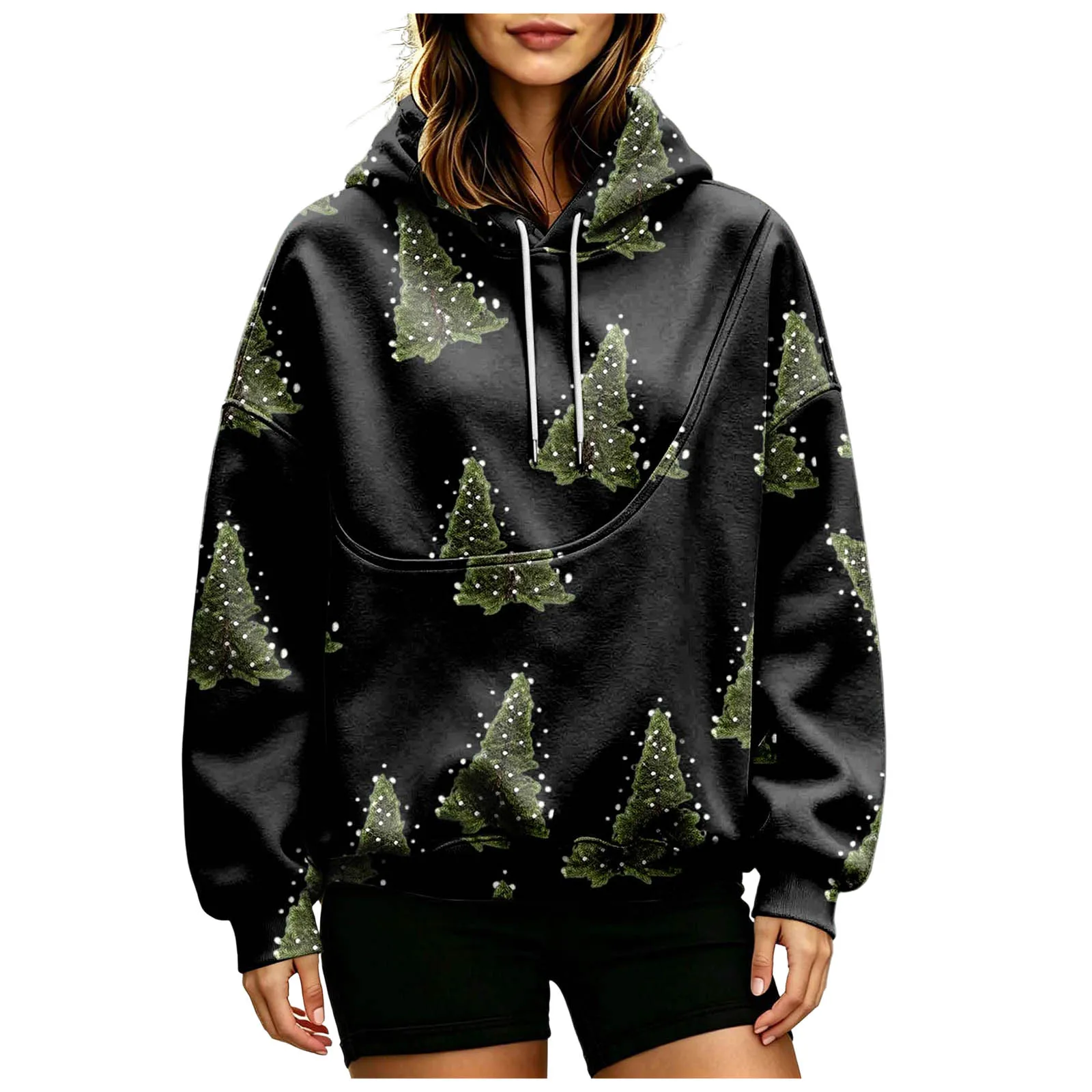 Women Fall And Winter Hoodie With Pet Pouch Oversized Pocket Colorful Print Sweatshirt For Dogs And Zipper Hoodies for Women