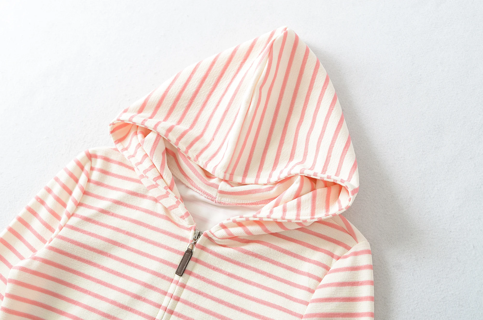 Autumn Women Pink White Stripes Zip Up Hooded Sweatshirt Long Sleeve Short Sweats Crop Jumper Black