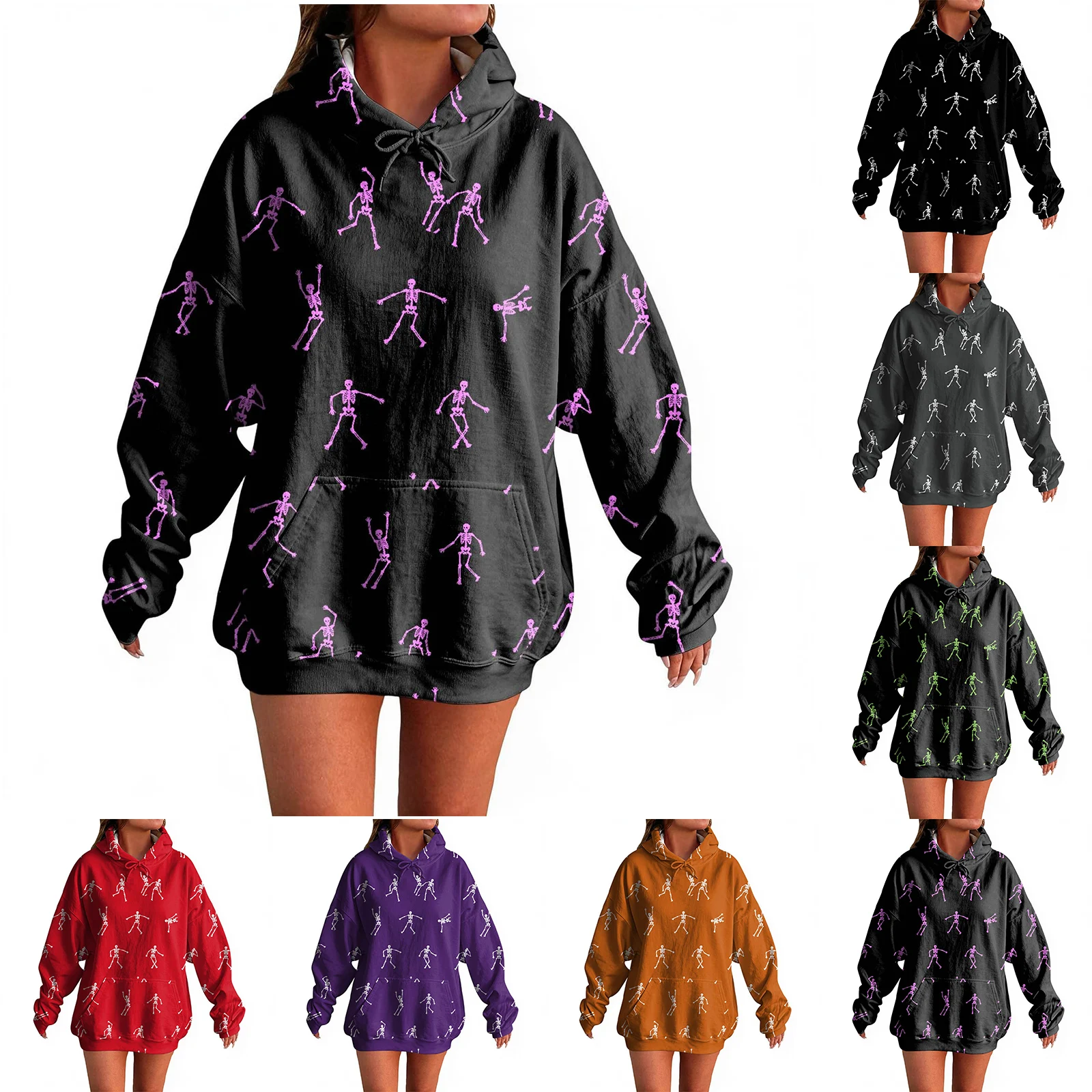 Women's Pullover Sweater Round Neck Lightweight Fleece Lined Top With Interesting Print Halloween Themed Top Winter Hoodie Women