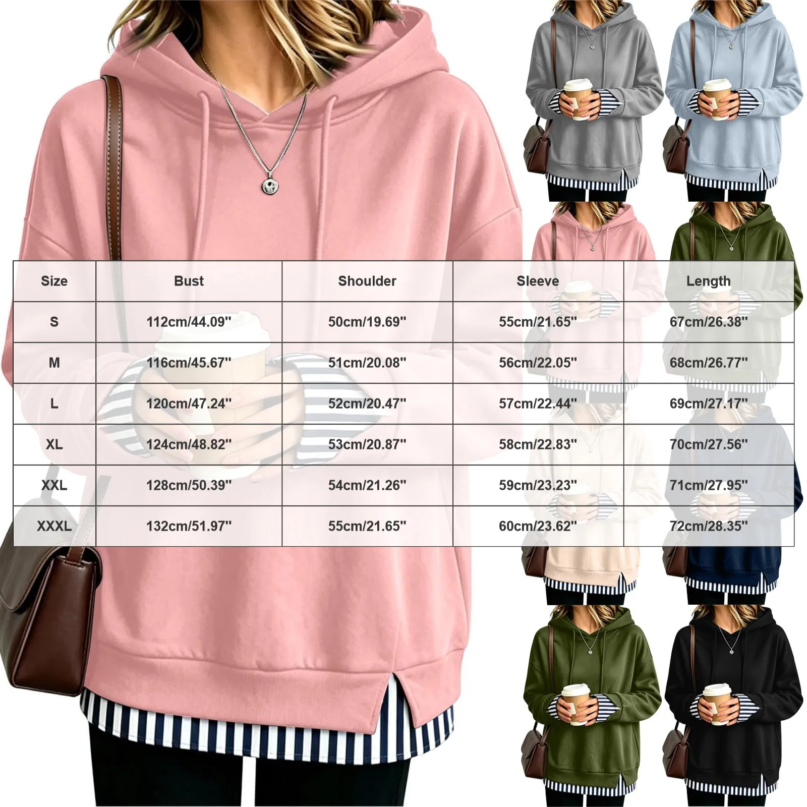 Women Fall And Winter Long Sleeve Hooded Sweatshirt Solid Color Pullover With Faux Layered Panel Sweatshirt Hoodies for Women