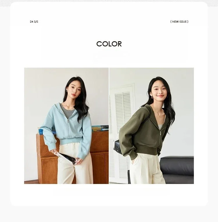 VIMLY Women's Short Hooded Sweatshirt 2026 Autumn Casual Zipper Front Long Sleeve Jacket Fashion Female Pullover A0885