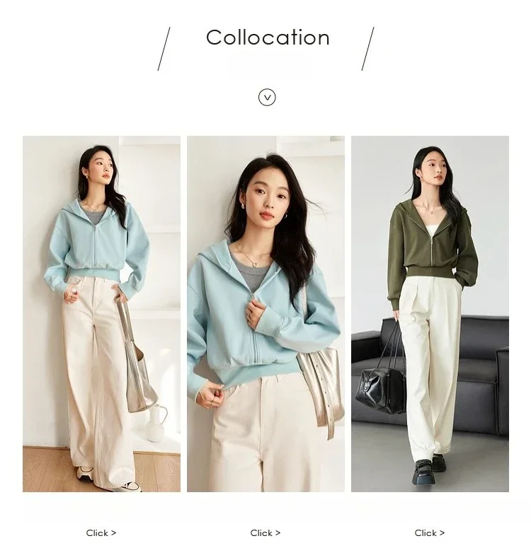 VIMLY Women's Short Hooded Sweatshirt 2026 Autumn Casual Zipper Front Long Sleeve Jacket Fashion Female Pullover A0885