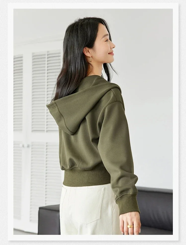 VIMLY Women's Short Hooded Sweatshirt 2026 Autumn Casual Zipper Front Long Sleeve Jacket Fashion Female Pullover A0885