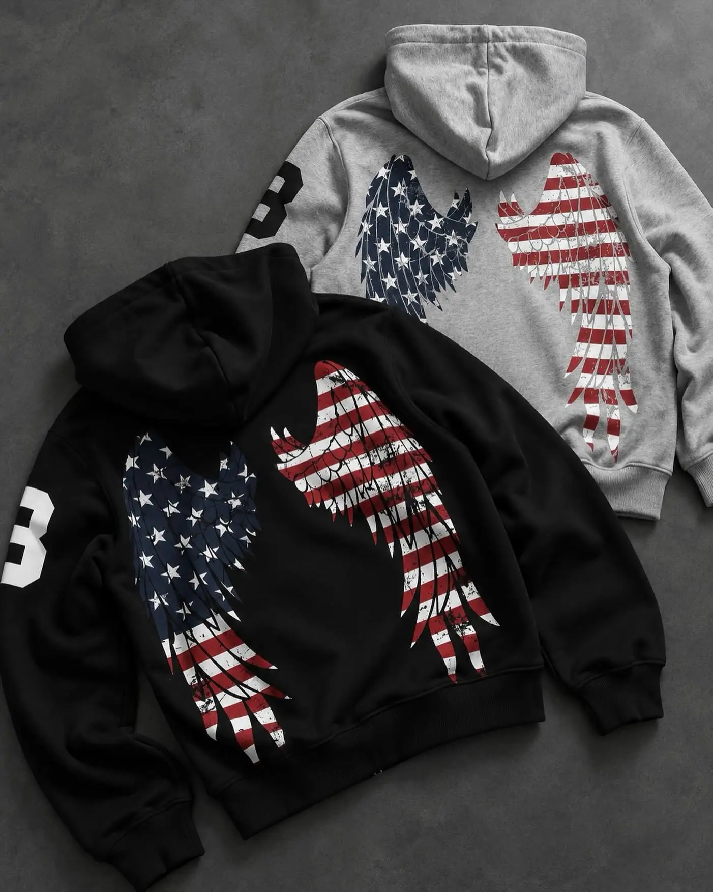 Women Autumn Winter Hoodie American Flag Angel Wings Print Hooded Sweatshirt Casual Loose Long Sleeve Y2K Streetwear Graphic