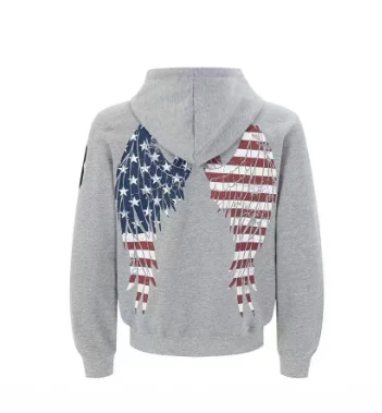 Women Autumn Winter Hoodie American Flag Angel Wings Print Hooded Sweatshirt Casual Loose Long Sleeve Y2K Streetwear Graphic