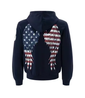 Women Autumn Winter Hoodie American Flag Angel Wings Print Hooded Sweatshirt Casual Loose Long Sleeve Y2K Streetwear Graphic