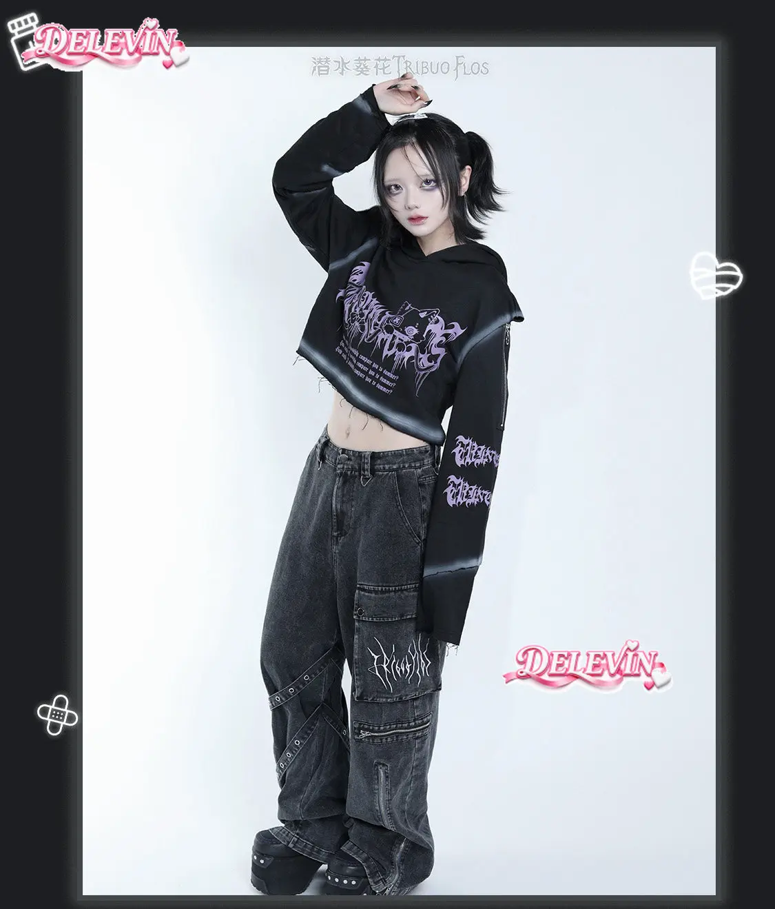 Original Cute Cartoon Long-sleeved Hooded Sweatshirt Japanese Subculture Dark Printed Goth Short Coat Cosplay Anime Clothing