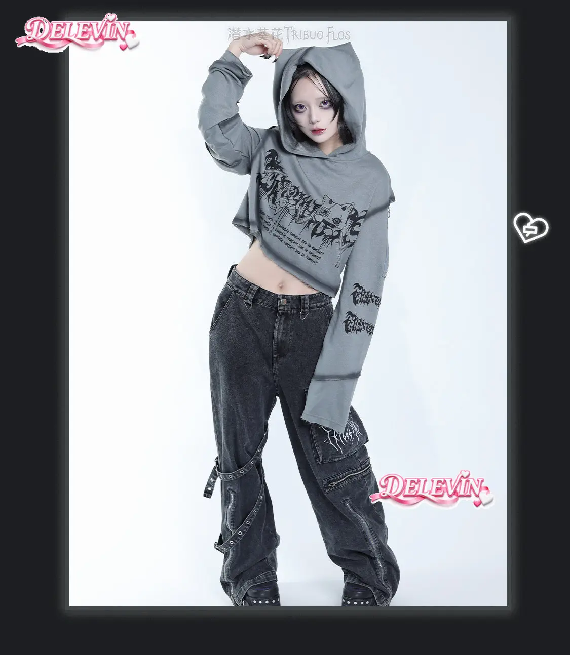 Original Cute Cartoon Long-sleeved Hooded Sweatshirt Japanese Subculture Dark Printed Goth Short Coat Cosplay Anime Clothing