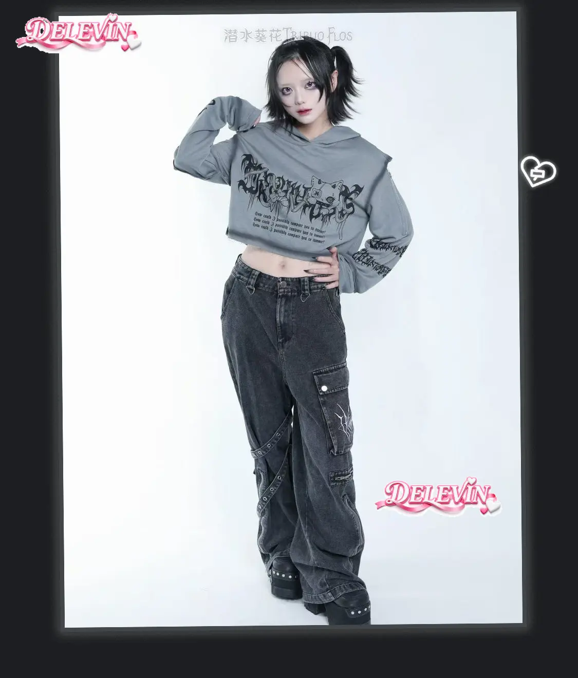 Original Cute Cartoon Long-sleeved Hooded Sweatshirt Japanese Subculture Dark Printed Goth Short Coat Cosplay Anime Clothing