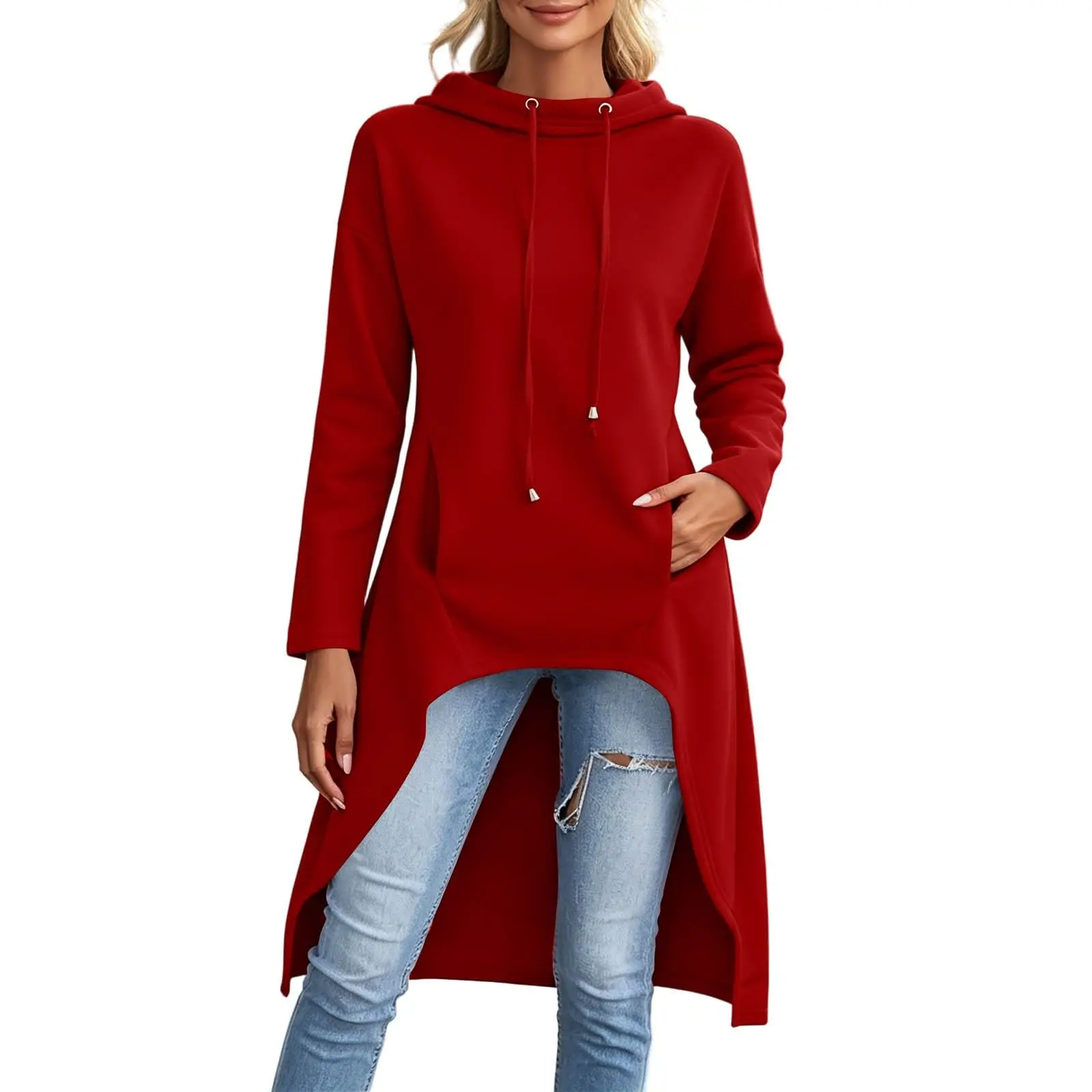 Oversized Hoodies For Women Long Sleeve High Low Hem Gothic Casual Tunic Tops Sweatshirts With Thumb Knitted Hoodie for Women