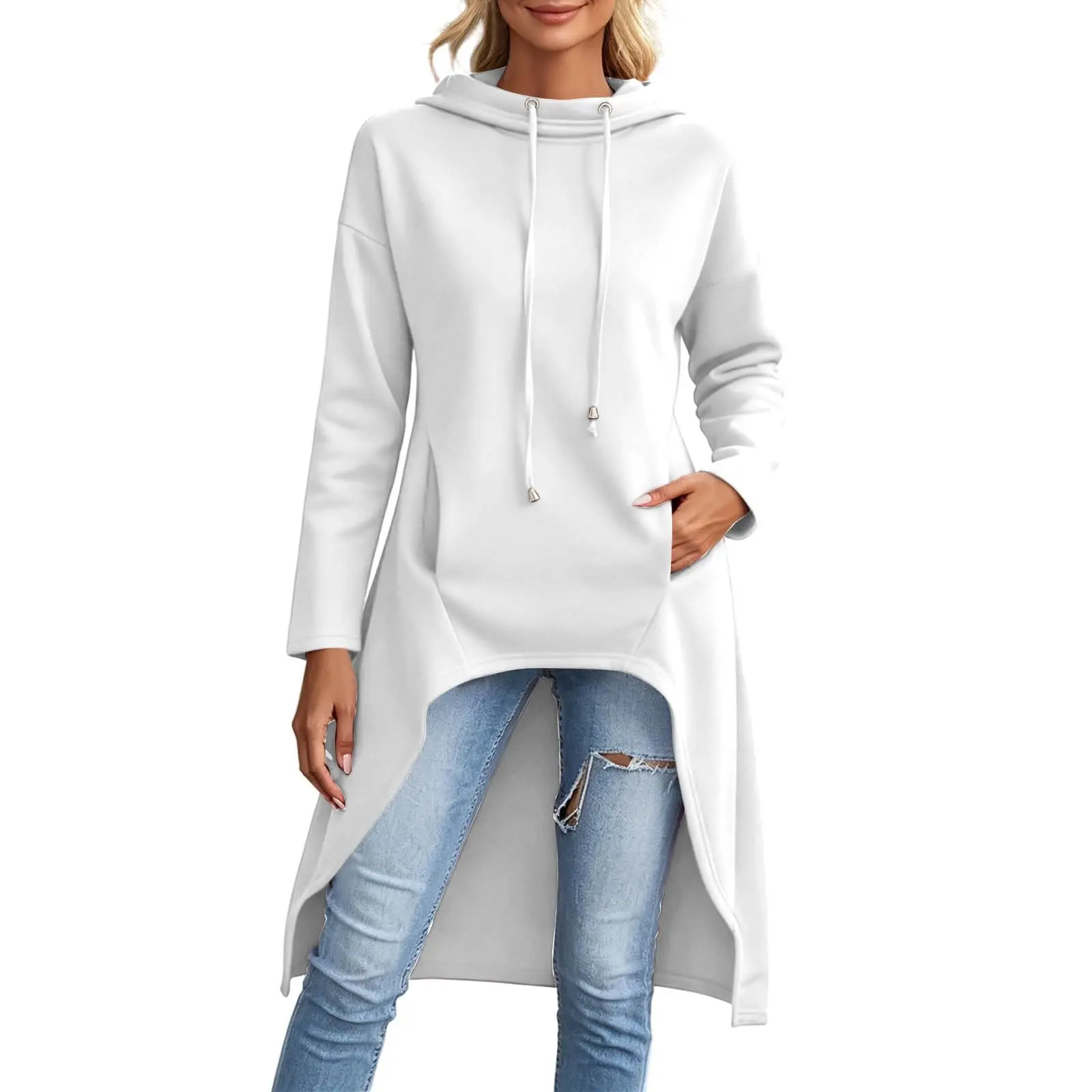 Oversized Hoodies For Women Long Sleeve High Low Hem Gothic Casual Tunic Tops Sweatshirts With Thumb Knitted Hoodie for Women