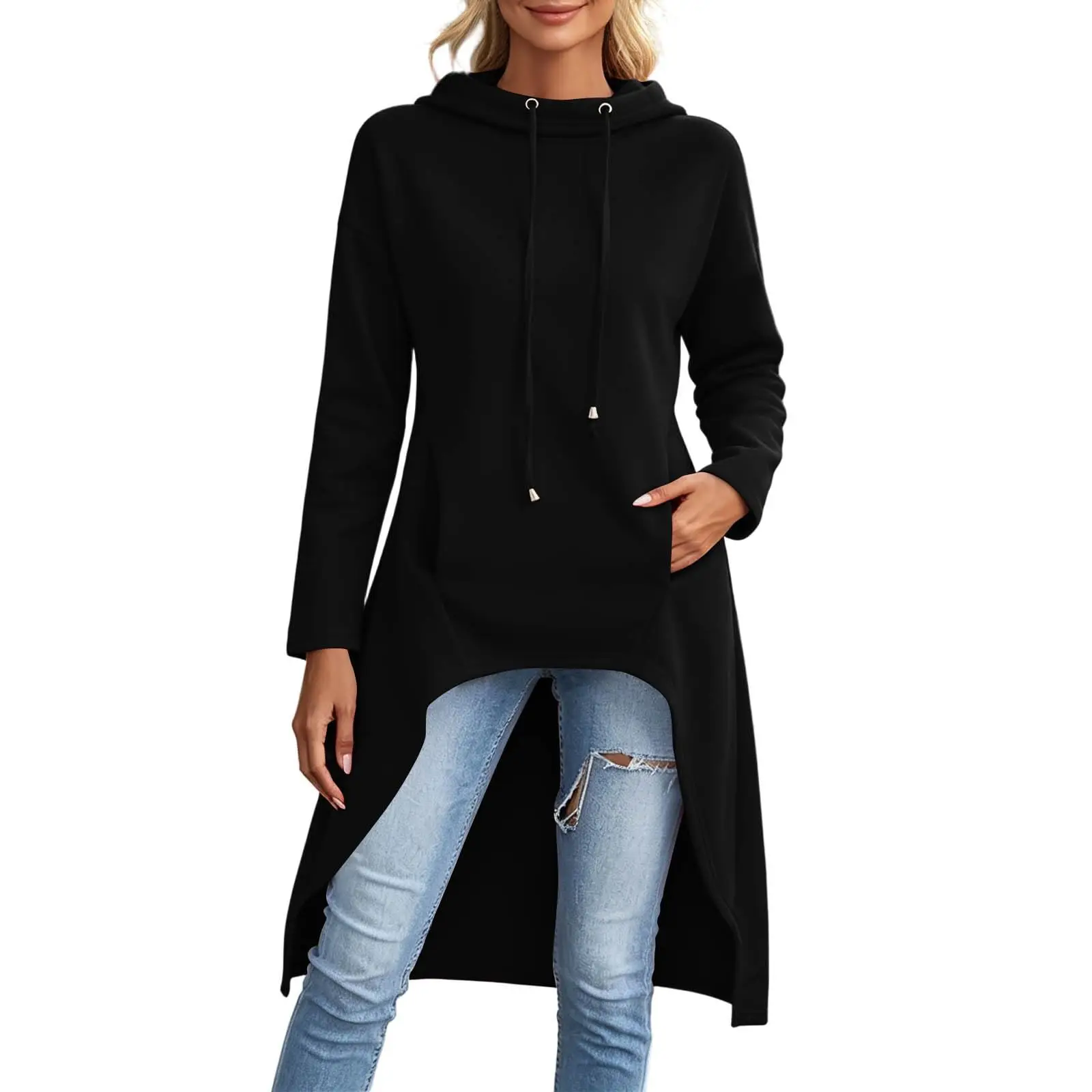 Oversized Hoodies For Women Long Sleeve High Low Hem Gothic Casual Tunic Tops Sweatshirts With Thumb Knitted Hoodie for Women