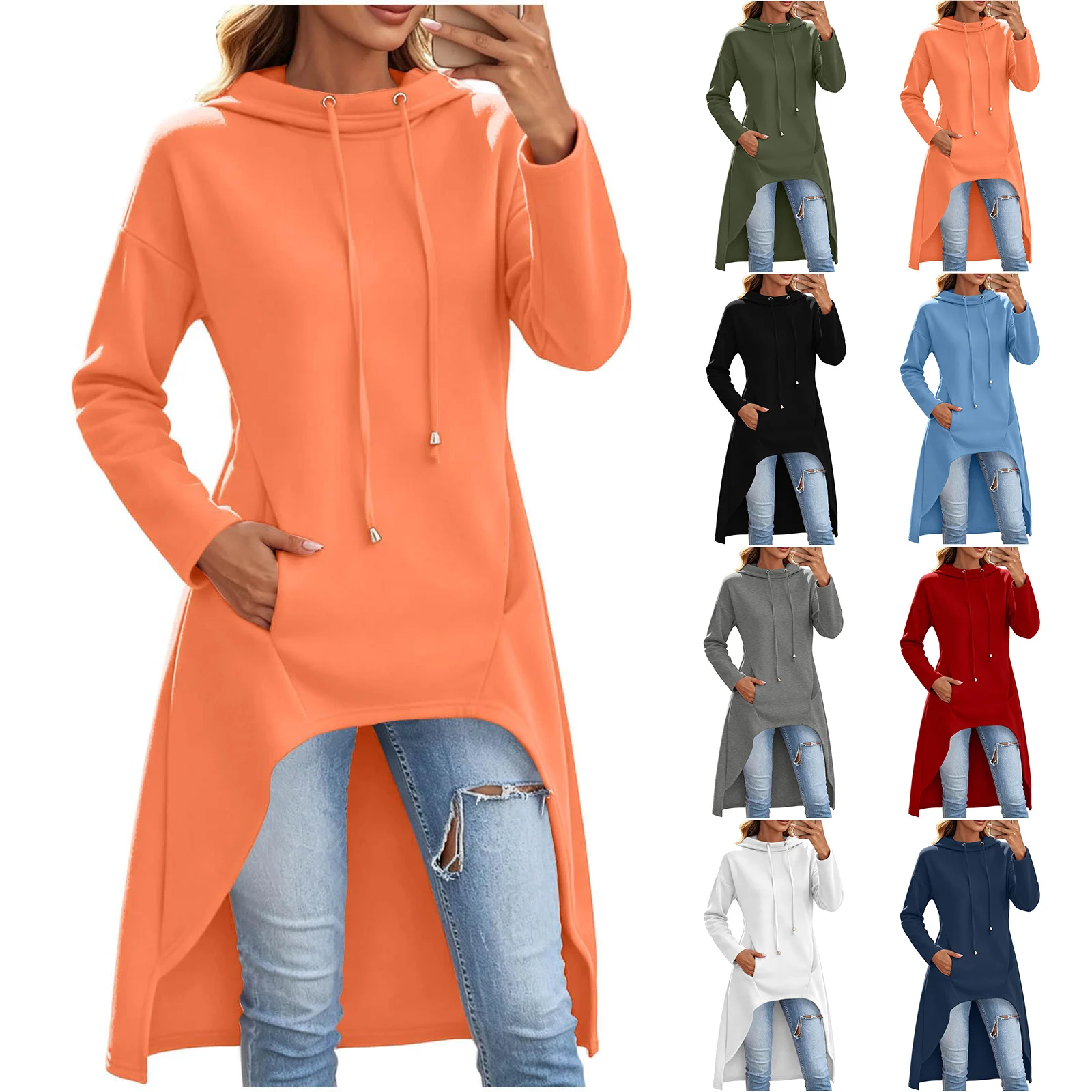 Oversized Hoodies For Women Long Sleeve High Low Hem Gothic Casual Tunic Tops Sweatshirts With Thumb Knitted Hoodie for Women