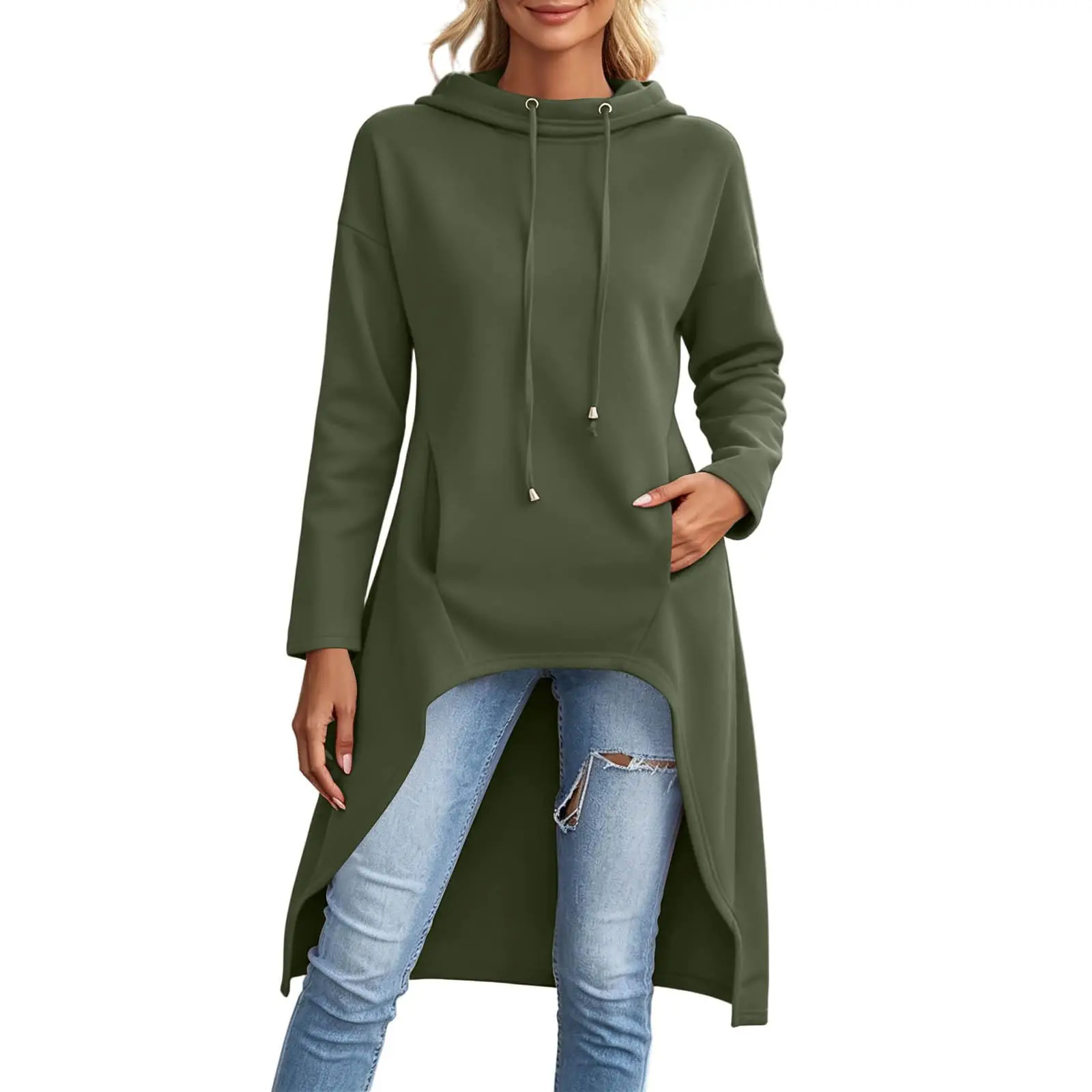 Oversized Hoodies For Women Long Sleeve High Low Hem Gothic Casual Tunic Tops Sweatshirts With Thumb Knitted Hoodie for Women