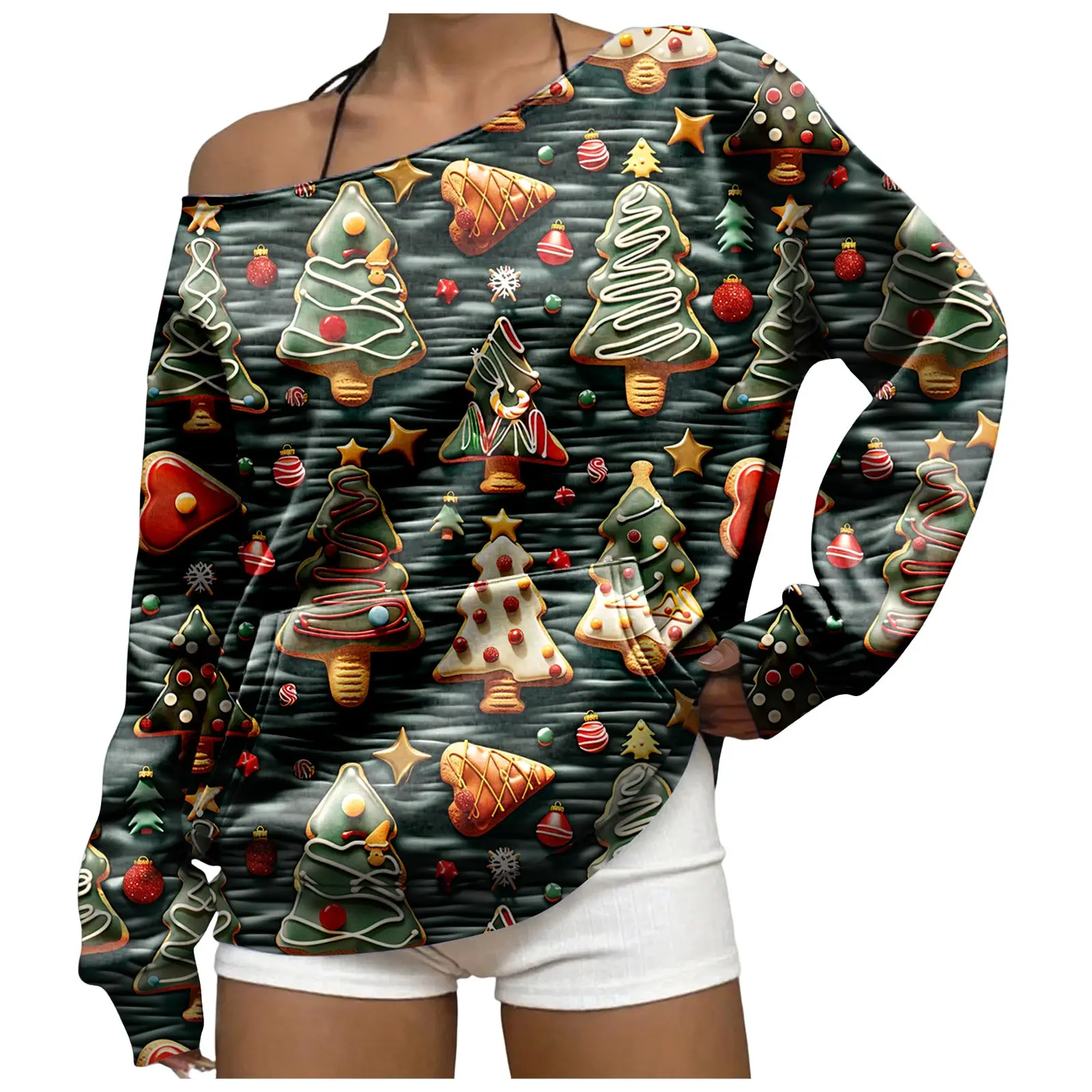 Off The Shoulder Sweatshirt For Women Oversized Casual Ribbed Long Sleeve Top Cozy Comfy Striped Print Long Sleeve Sweatshirt