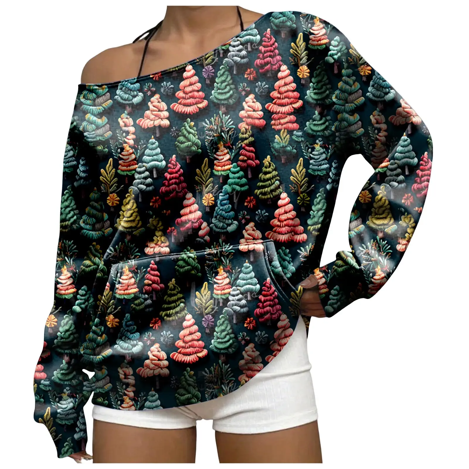 Off The Shoulder Sweatshirt For Women Oversized Casual Ribbed Long Sleeve Top Cozy Comfy Striped Print Long Sleeve Sweatshirt