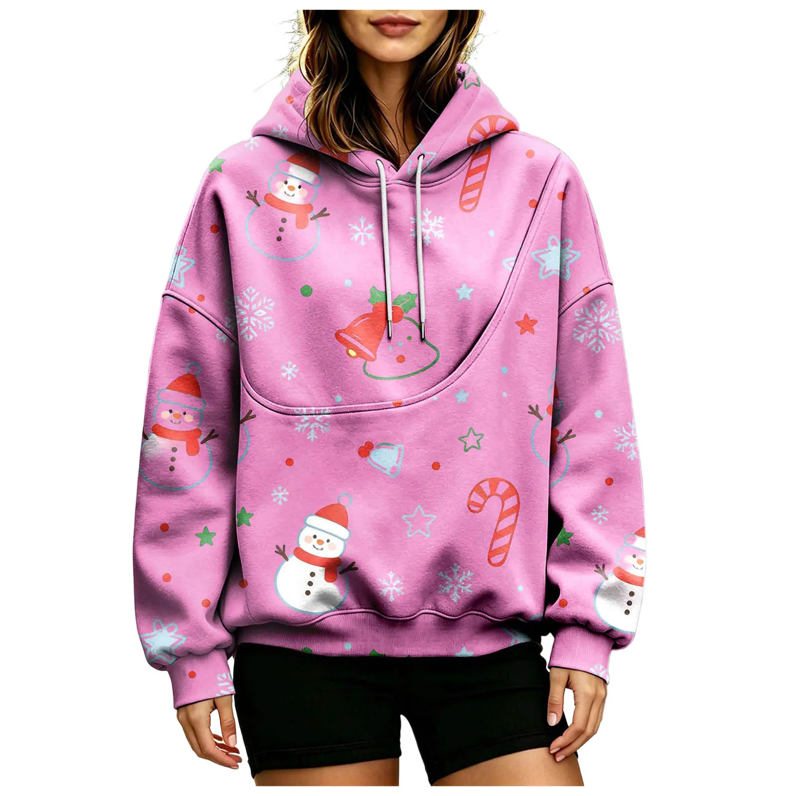 Women Fall And Winter Hoodie With Pet Pouch Oversized Pocket Colorful Print Sweatshirt For Dogs And Cats Sleep Hoodies Women
