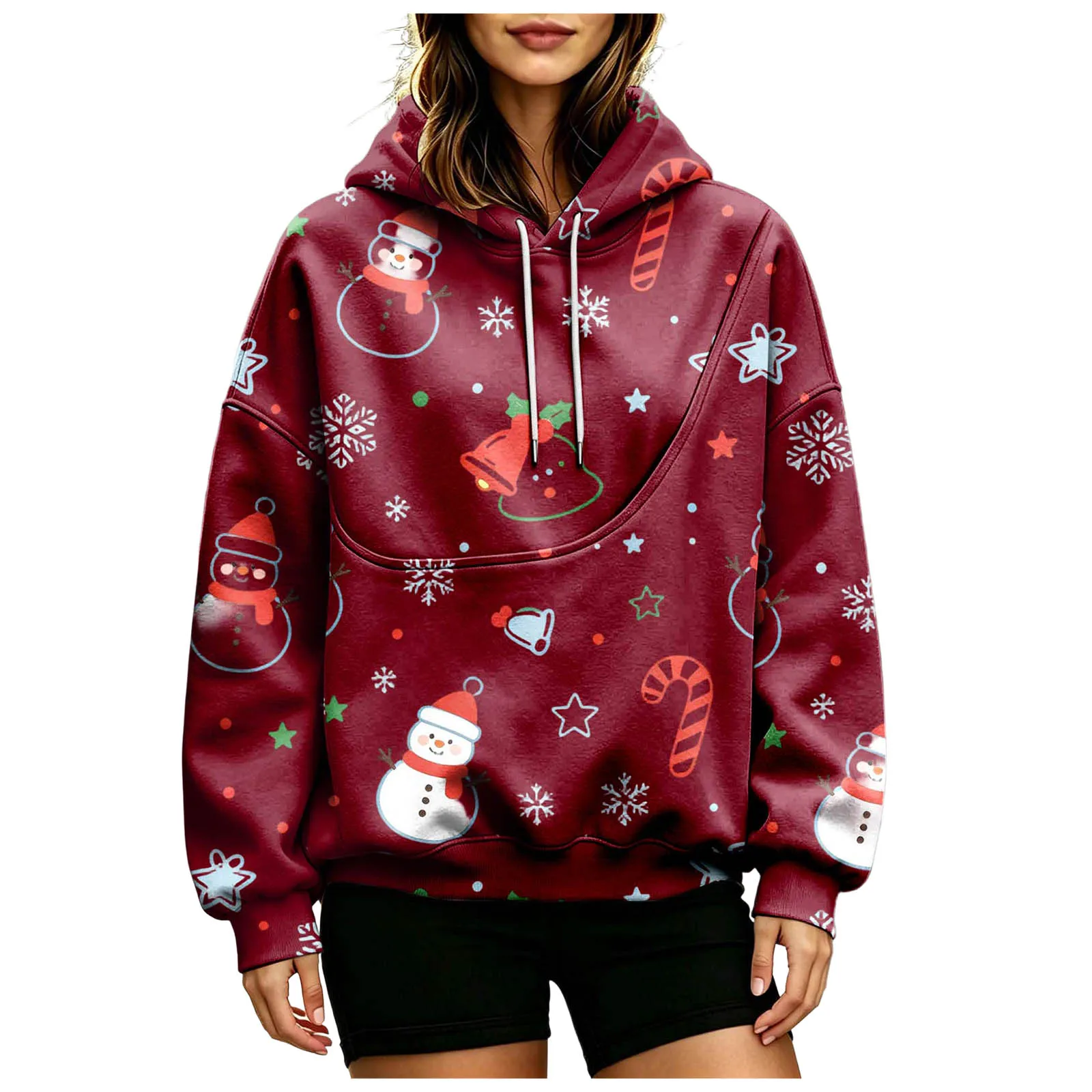 Women Fall And Winter Hoodie With Pet Pouch Oversized Pocket Colorful Print Sweatshirt For Dogs And Cats Sleep Hoodies Women