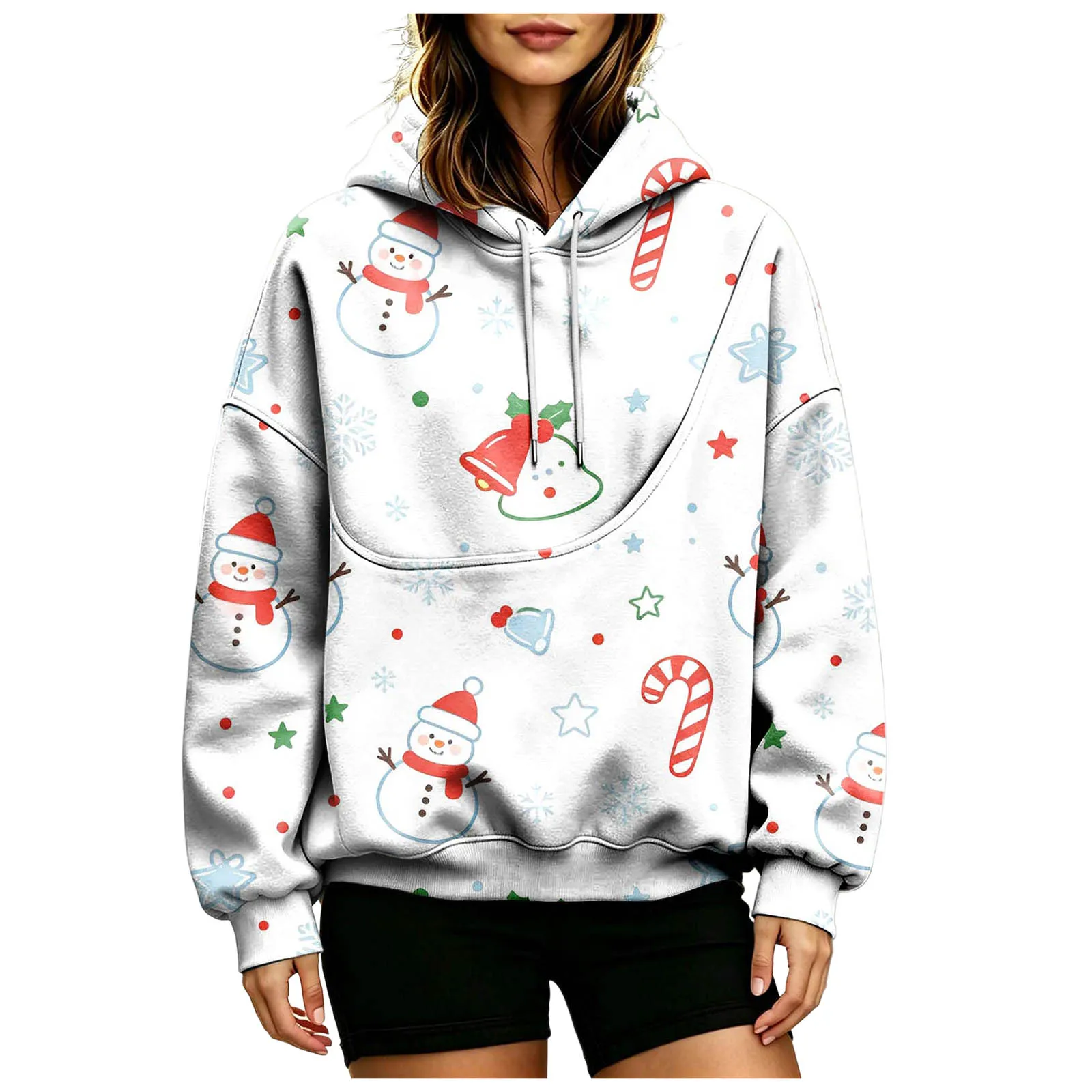 Women Fall And Winter Hoodie With Pet Pouch Oversized Pocket Colorful Print Sweatshirt For Dogs And Cats Sleep Hoodies Women