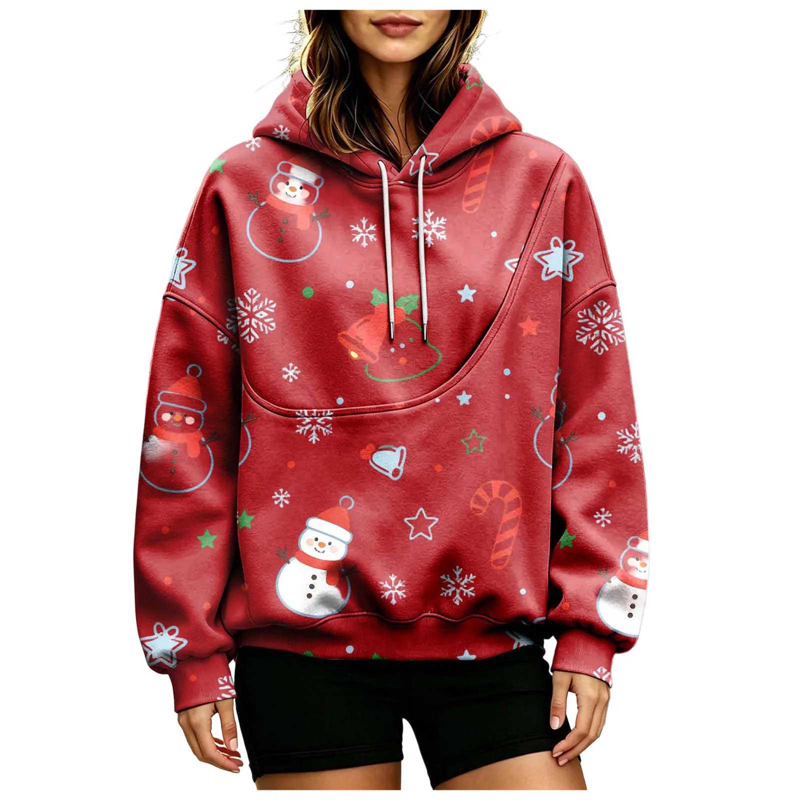 Women Fall And Winter Hoodie With Pet Pouch Oversized Pocket Colorful Print Sweatshirt For Dogs And Cats Sleep Hoodies Women