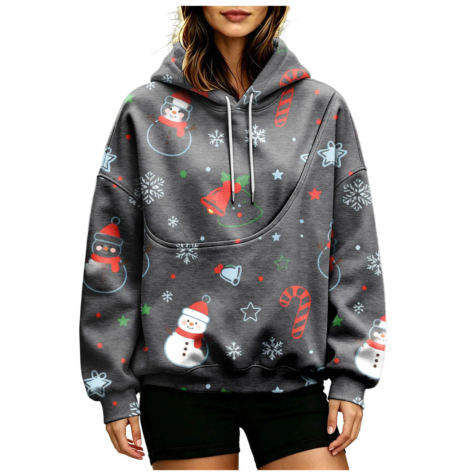 Women Fall And Winter Hoodie With Pet Pouch Oversized Pocket Colorful Print Sweatshirt For Dogs And Cats Sleep Hoodies Women