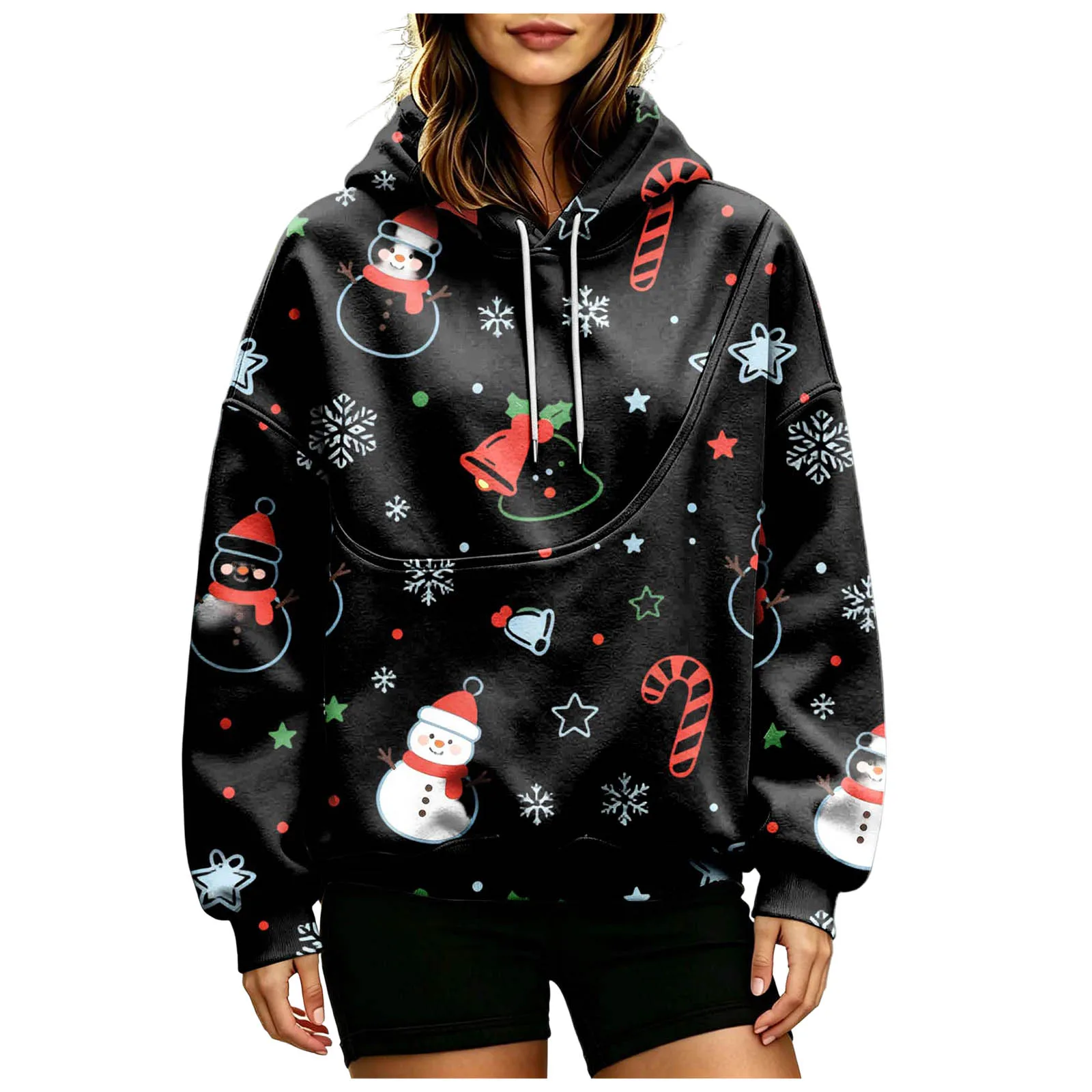 Women Fall And Winter Hoodie With Pet Pouch Oversized Pocket Colorful Print Sweatshirt For Dogs And Cats Sleep Hoodies Women