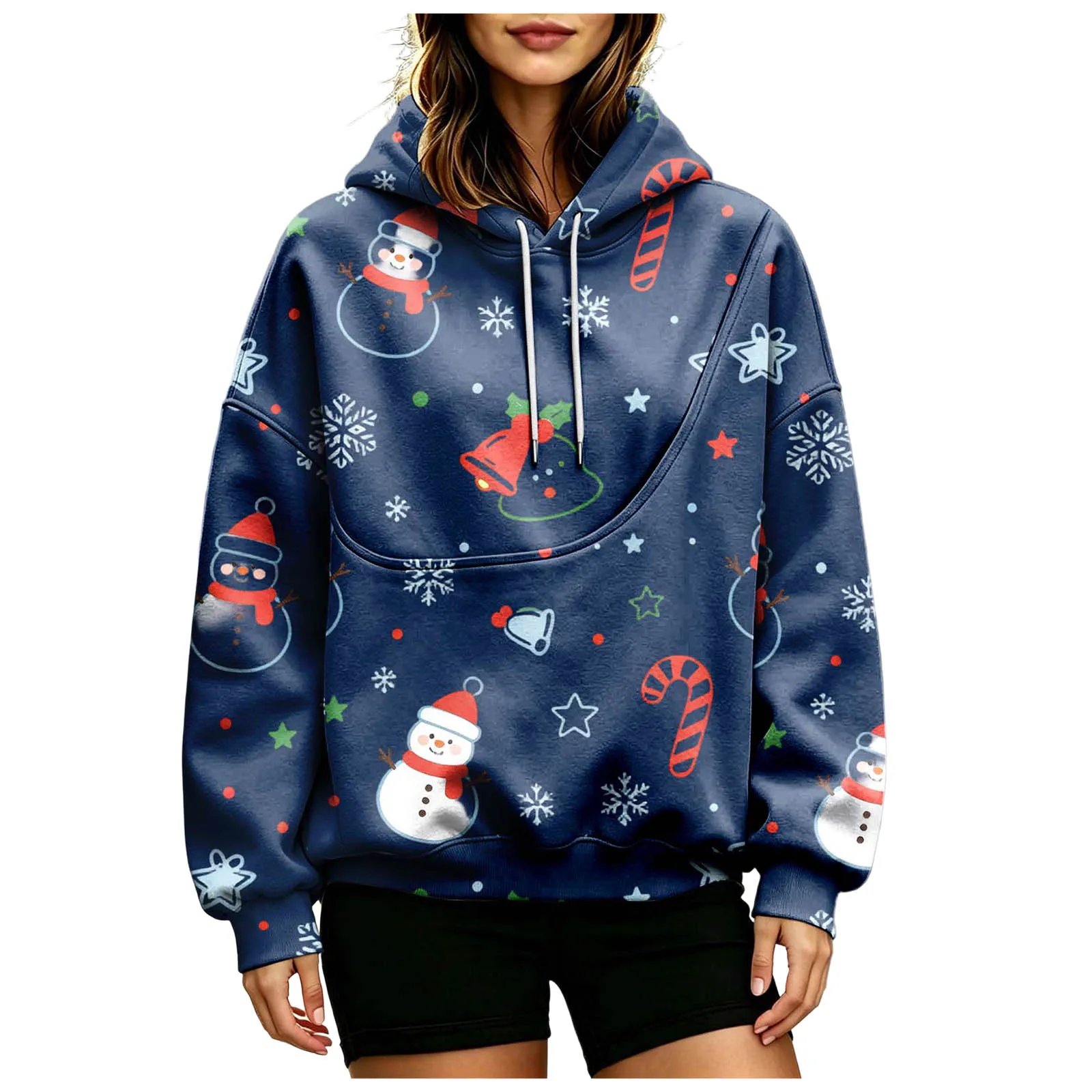 Women Fall And Winter Hoodie With Pet Pouch Oversized Pocket Colorful Print Sweatshirt For Dogs And Cats Sleep Hoodies Women