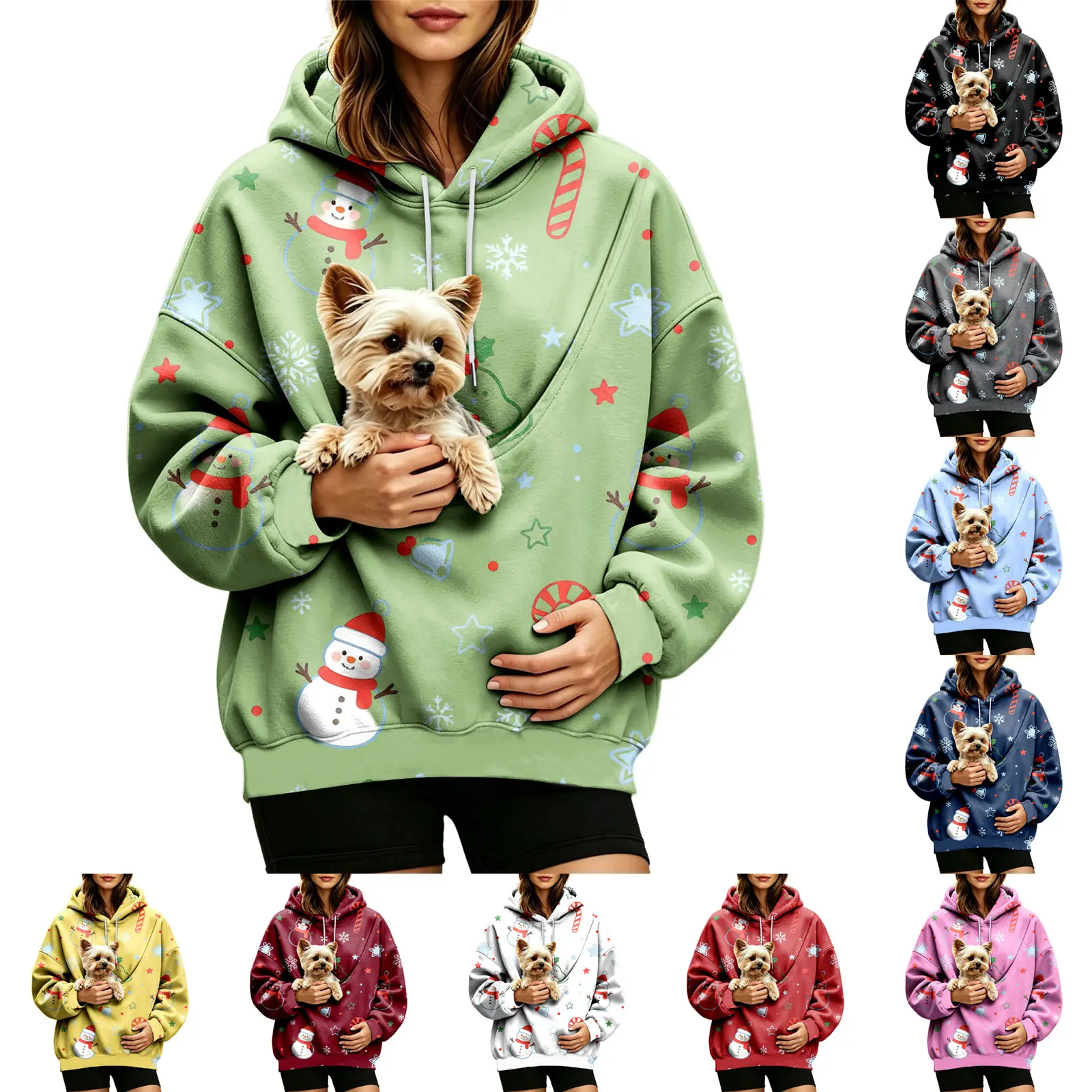 Women Fall And Winter Hoodie With Pet Pouch Oversized Pocket Colorful Print Sweatshirt For Dogs And Cats Sleep Hoodies Women