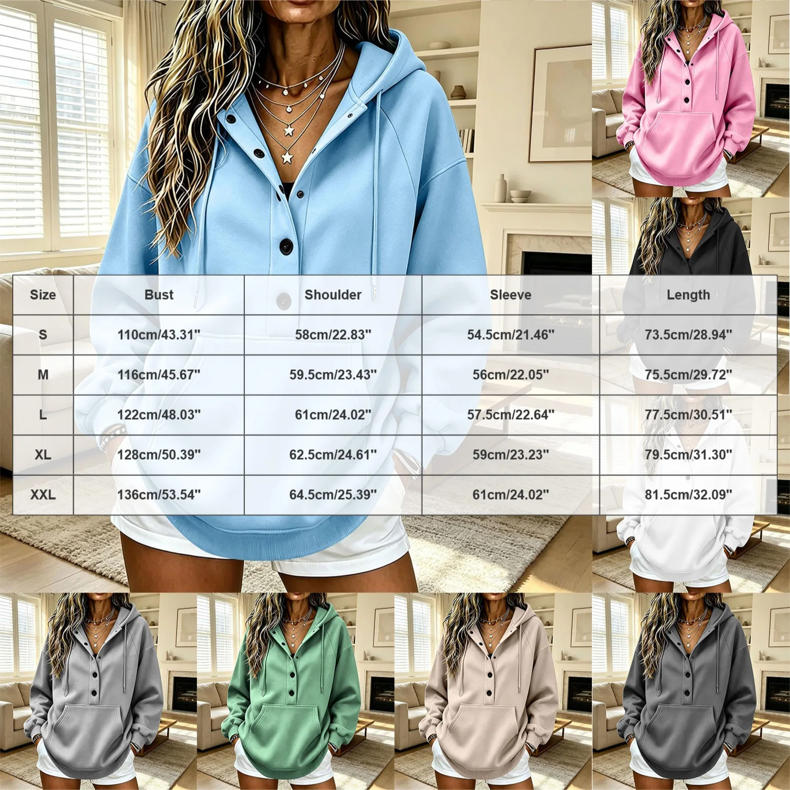 Hoodies For Women Solid Hooded Waist Sweatshirt Long Sleeve Button Zip Front Top Casual Daily Wear Full Length Hoodies for Women