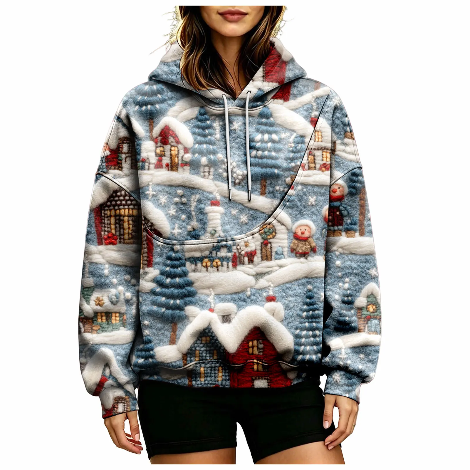 Women Fall And Winter Hoodie With Pet Pouch Oversized Pocket Colorful Print Sweatshirt For Dogs And Women's Hoodies Pullover
