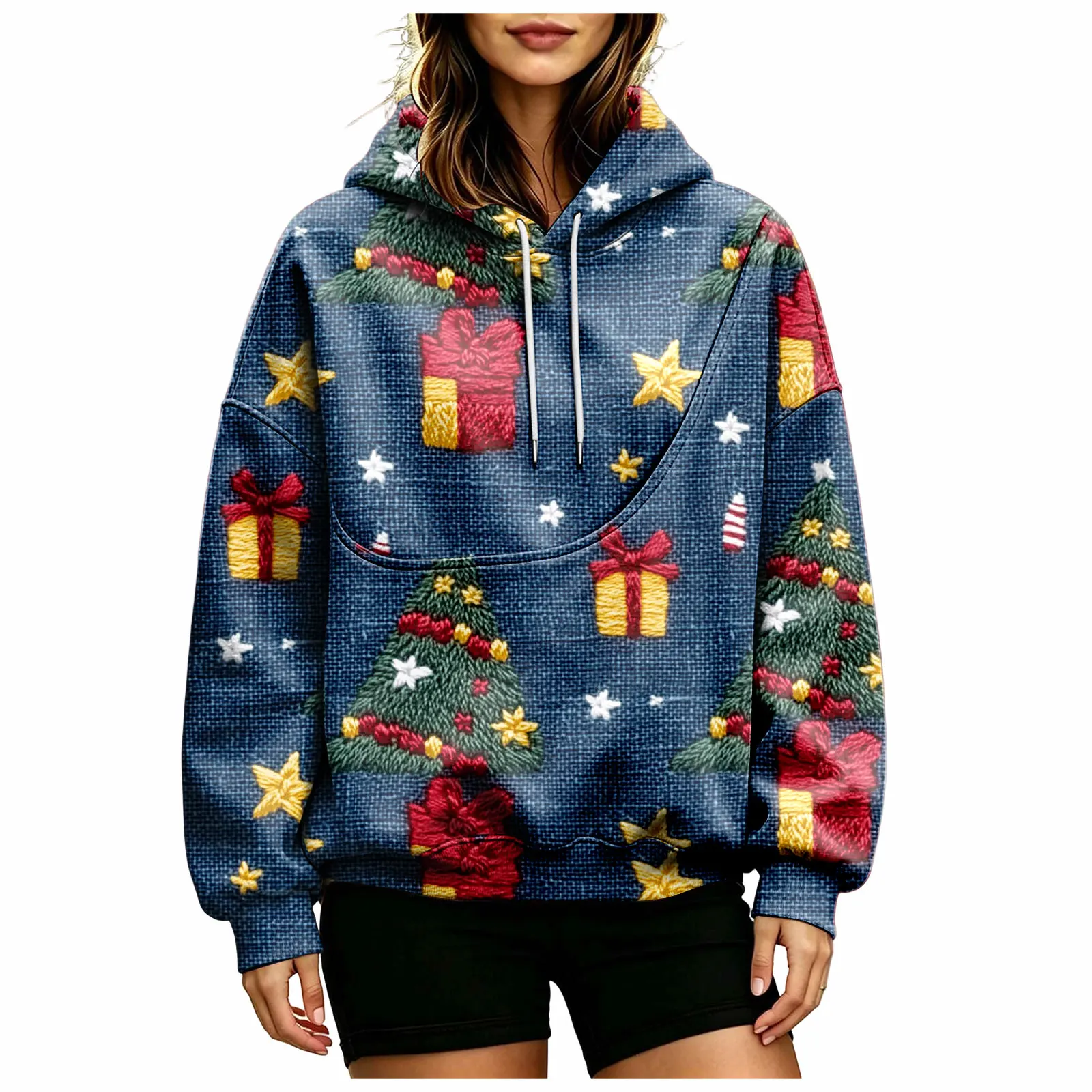 Women Fall And Winter Hoodie With Pet Pouch Oversized Pocket Colorful Print Sweatshirt For Dogs And Women's Hoodies Pullover