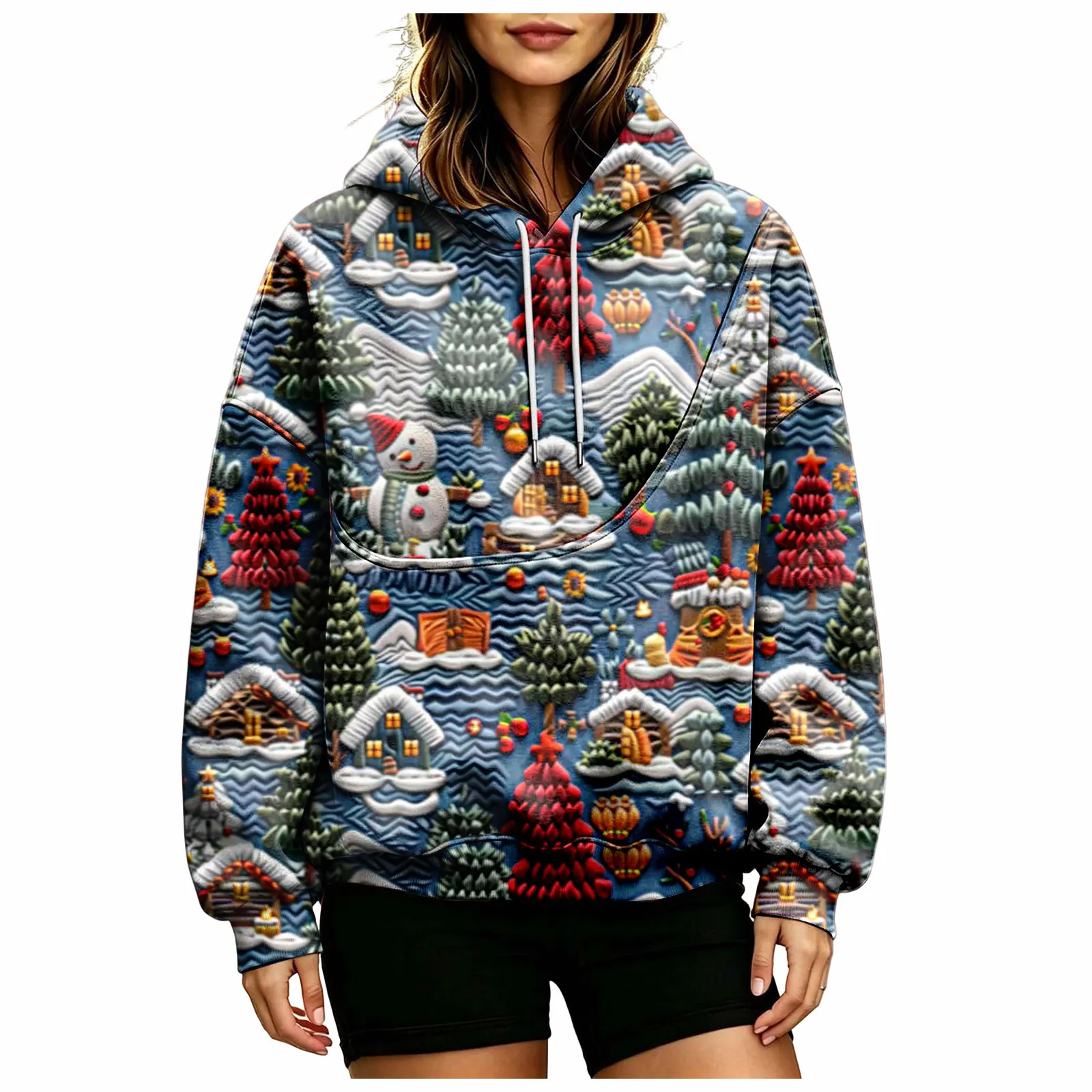 Women Fall And Winter Hoodie With Pet Pouch Oversized Pocket Colorful Print Sweatshirt For Dogs And Women's Hoodies Pullover