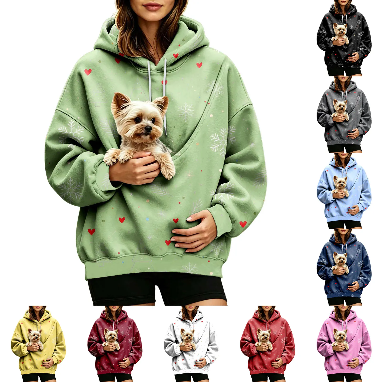 Women Fall And Winter Hoodie With Pet Pouch Oversized Pocket Colorful Print Sweatshirt For Dogs And Long Length Zippe Hoodie