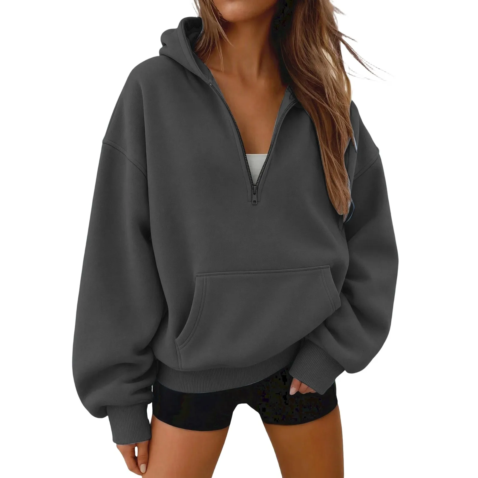 Women Half Zip Hoodie In Sweatshirt Women Half Zip Hoodie In Hood For Streetwear Casual Outfits Plain Pullover Sweatshirt Women