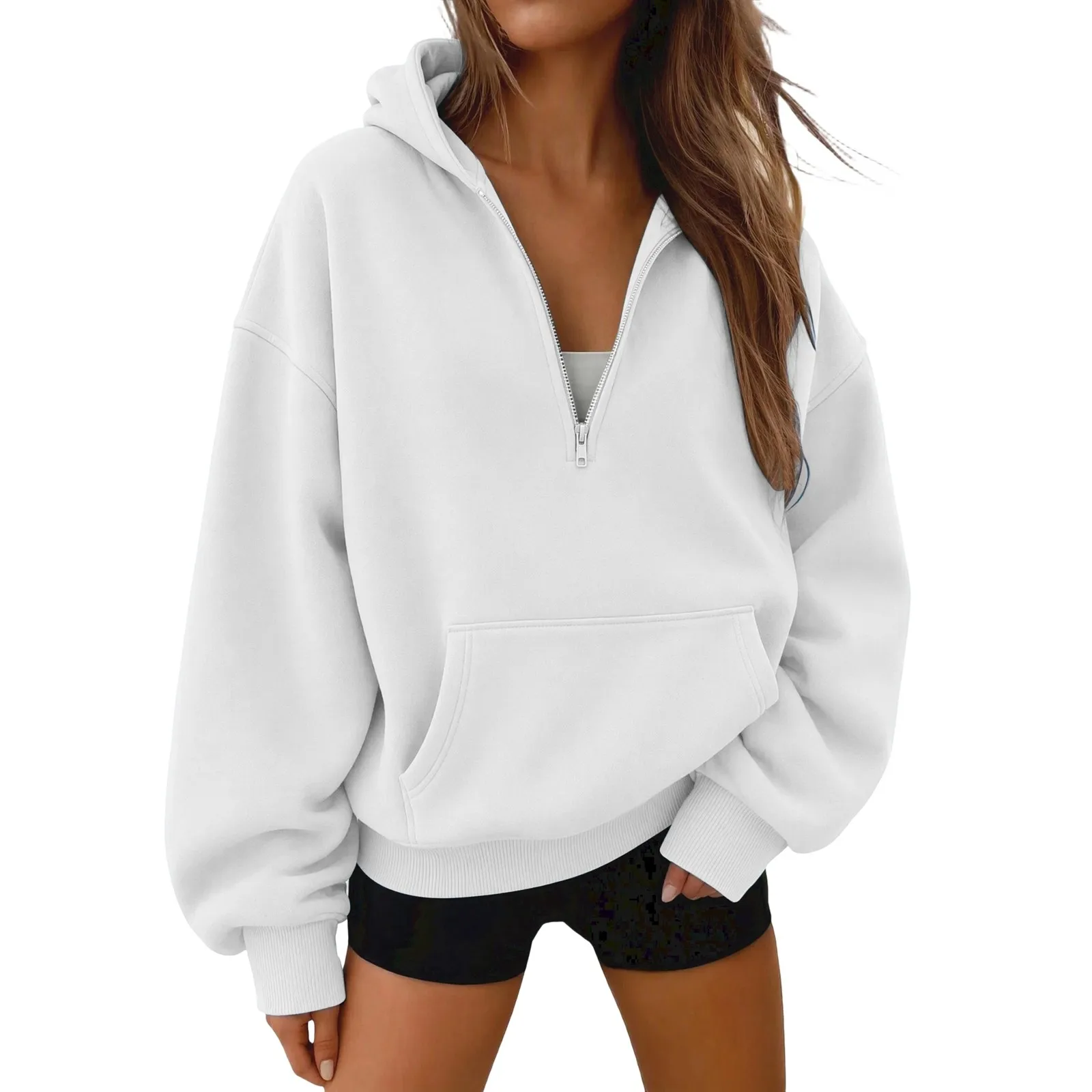 Women Half Zip Hoodie In Sweatshirt Women Half Zip Hoodie In Hood For Streetwear Casual Outfits Plain Pullover Sweatshirt Women