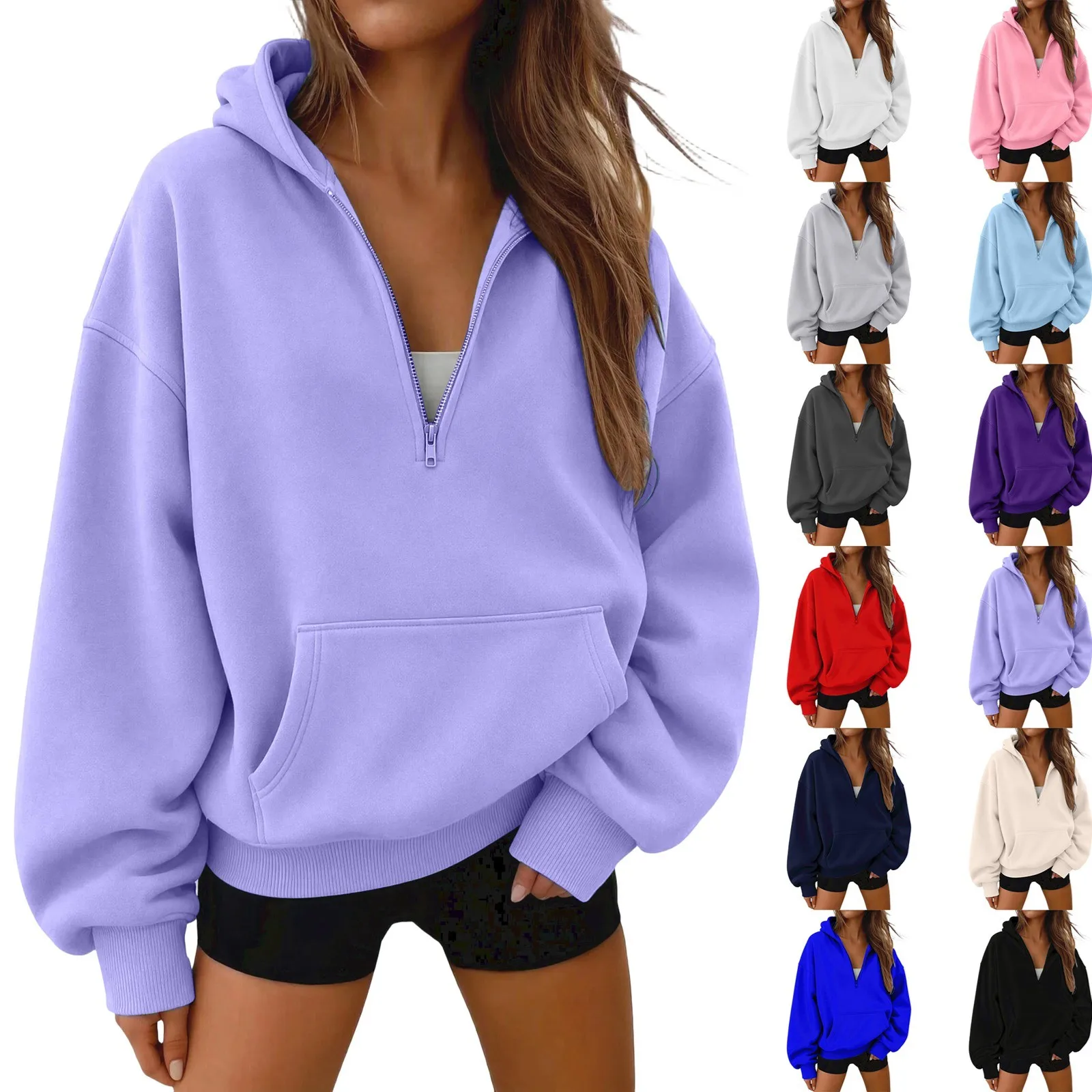 Women Half Zip Hoodie In Sweatshirt Women Half Zip Hoodie In Hood For Streetwear Casual Outfits Plain Pullover Sweatshirt Women