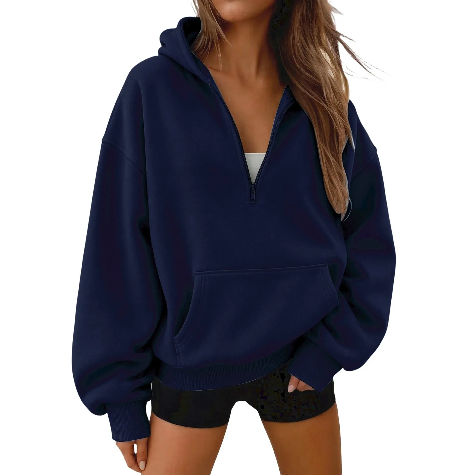 Women Half Zip Hoodie In Sweatshirt Women Half Zip Hoodie In Hood For Streetwear Casual Outfits Plain Pullover Sweatshirt Women