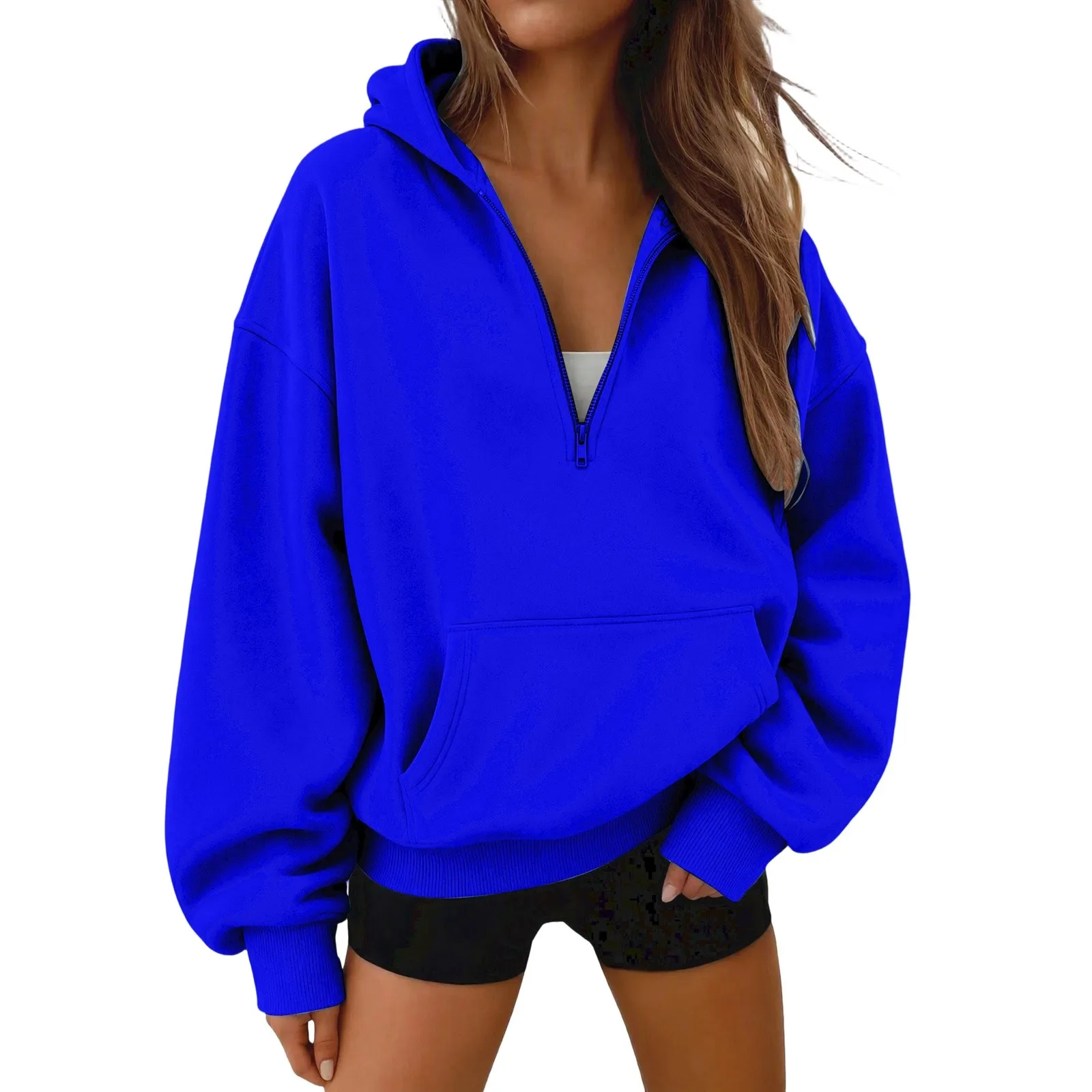 Women Half Zip Hoodie In Sweatshirt Women Half Zip Hoodie In Hood For Streetwear Casual Outfits Plain Pullover Sweatshirt Women