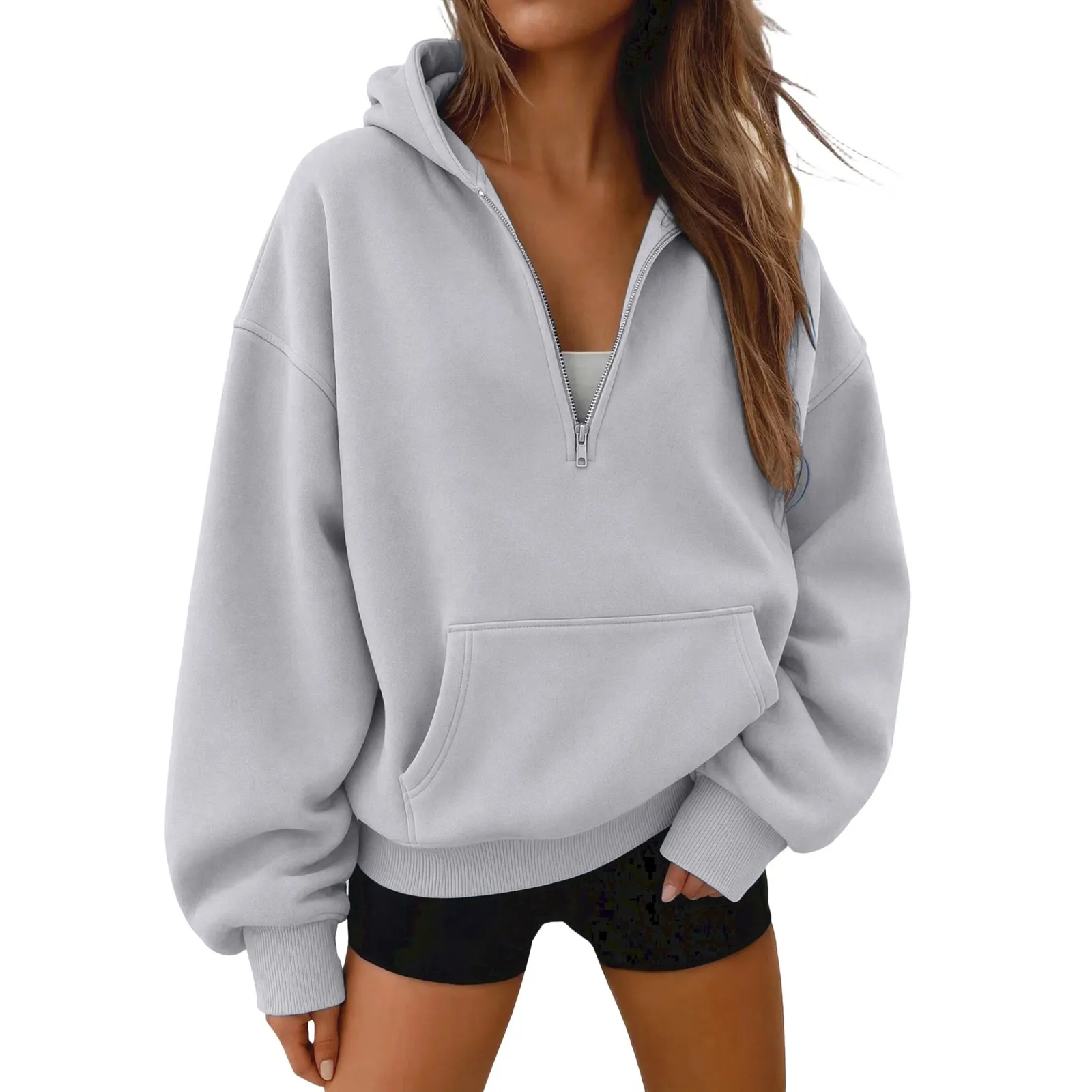 Women Half Zip Hoodie In Sweatshirt Women Half Zip Hoodie In Hood For Streetwear Casual Outfits Plain Pullover Sweatshirt Women