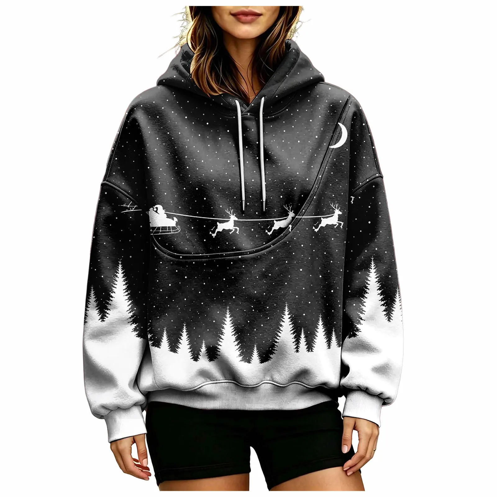 Women Fall And Winter Hoodie With Pet Pouch Oversized Pocket Colorful Print Sweatshirt For Dogs And Long Sweatshirt with Zipper