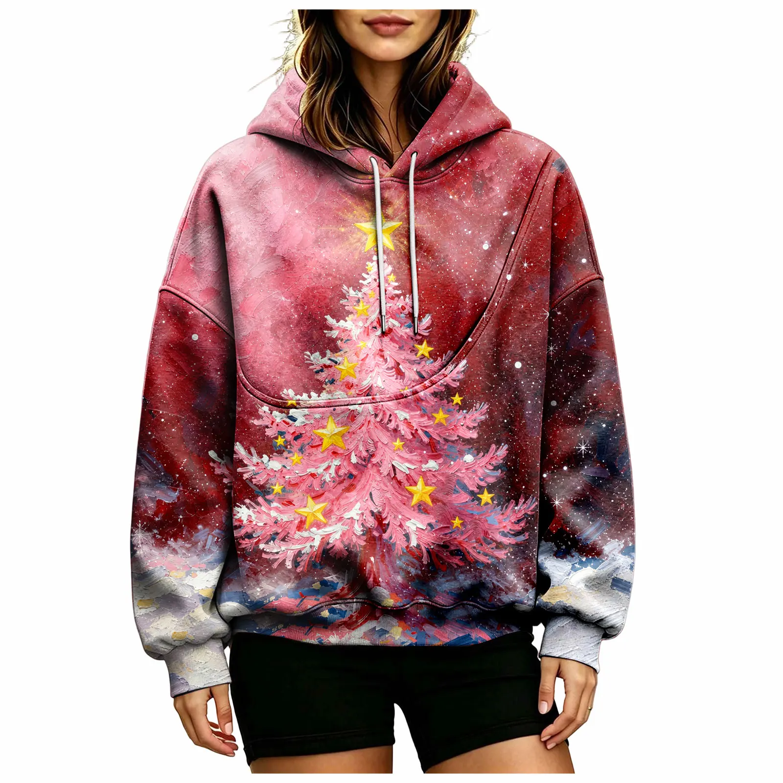 Women Fall And Winter Hoodie With Pet Pouch Oversized Pocket Colorful Print Sweatshirt For Dogs And Long Sweatshirt with Zipper