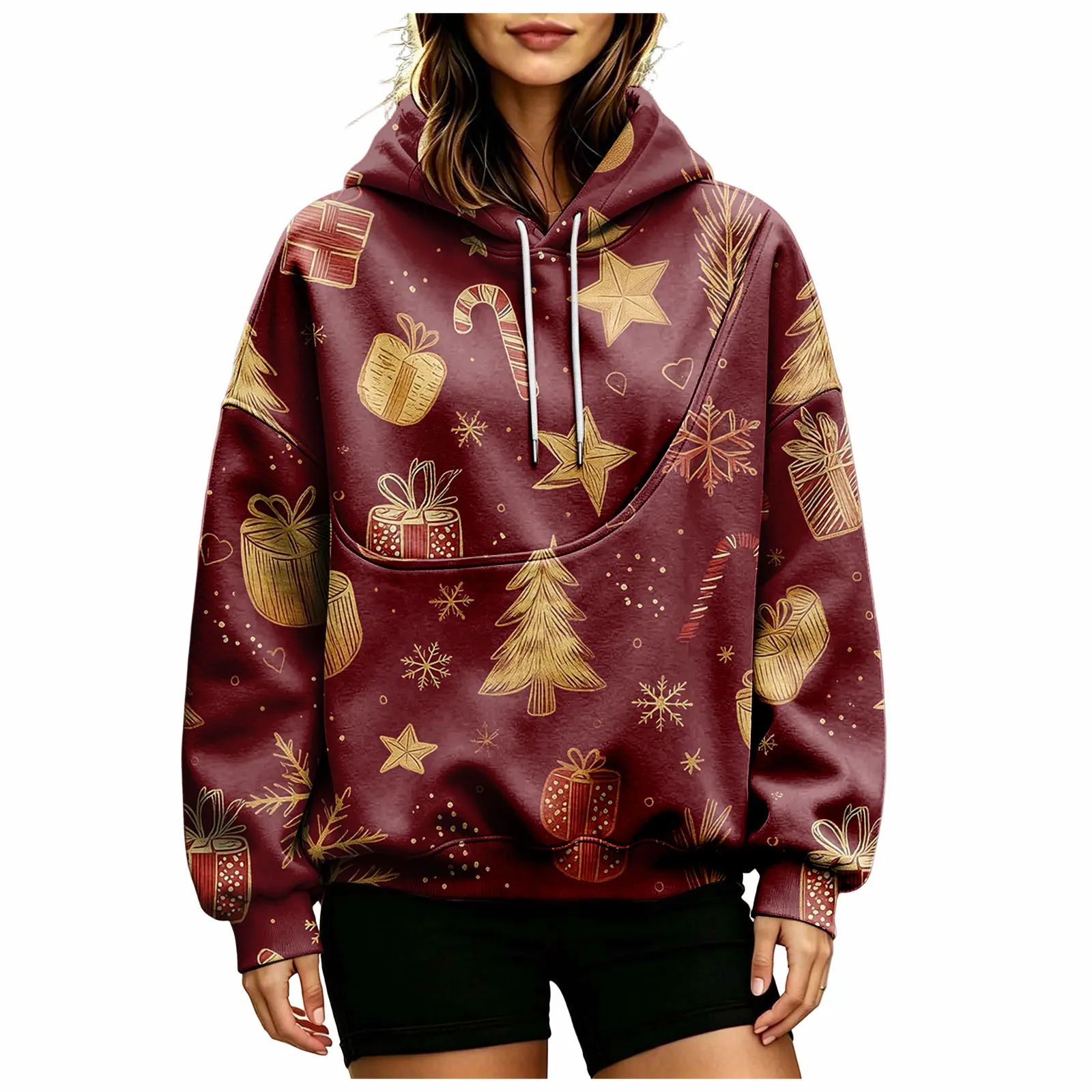 Women Fall And Winter Hoodie With Pet Pouch Oversized Pocket Colorful Print Sweatshirt For Dogs And Long Sweatshirt with Zipper