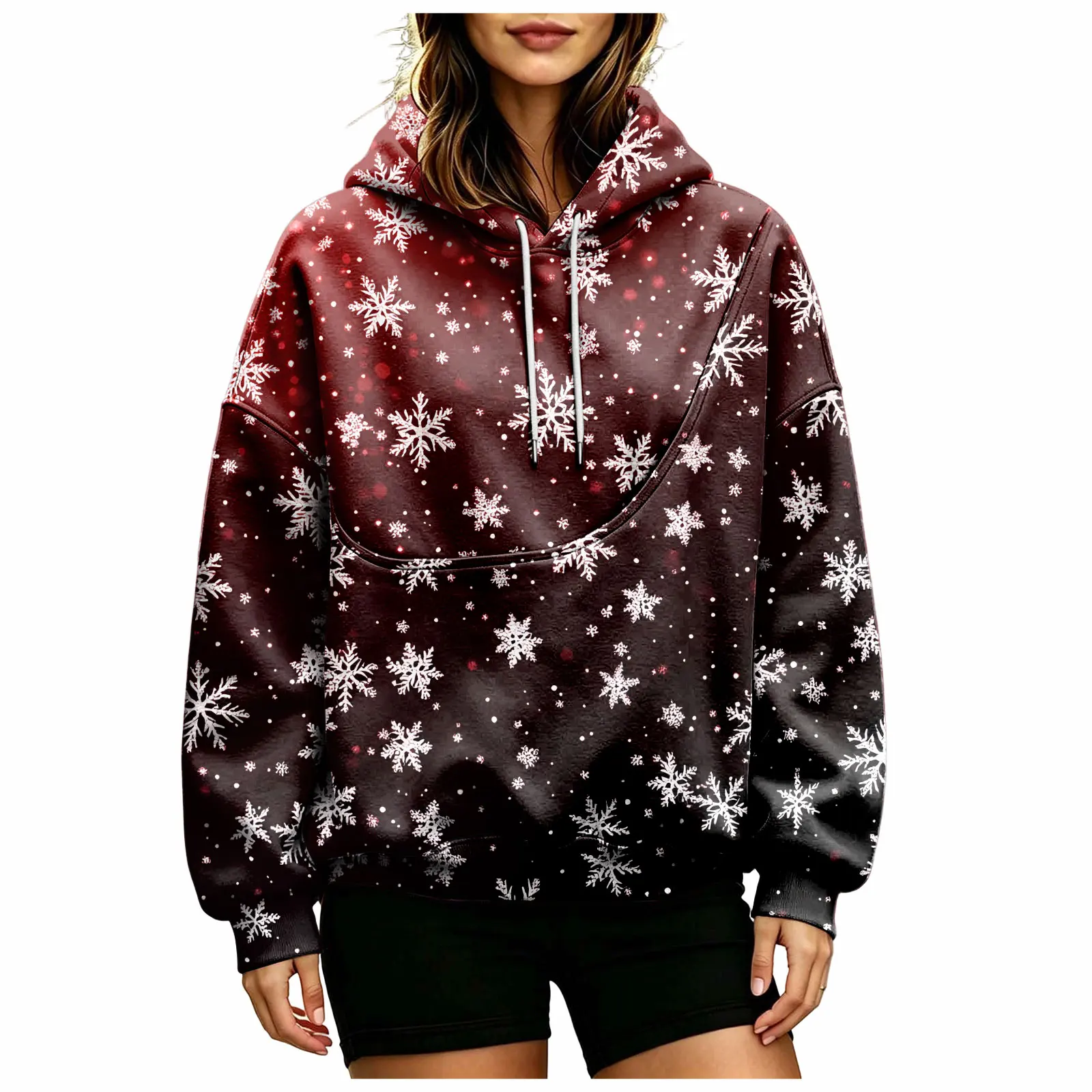 Women Fall And Winter Hoodie With Pet Pouch Oversized Pocket Colorful Print Sweatshirt For Dogs And Long Sweatshirt with Zipper