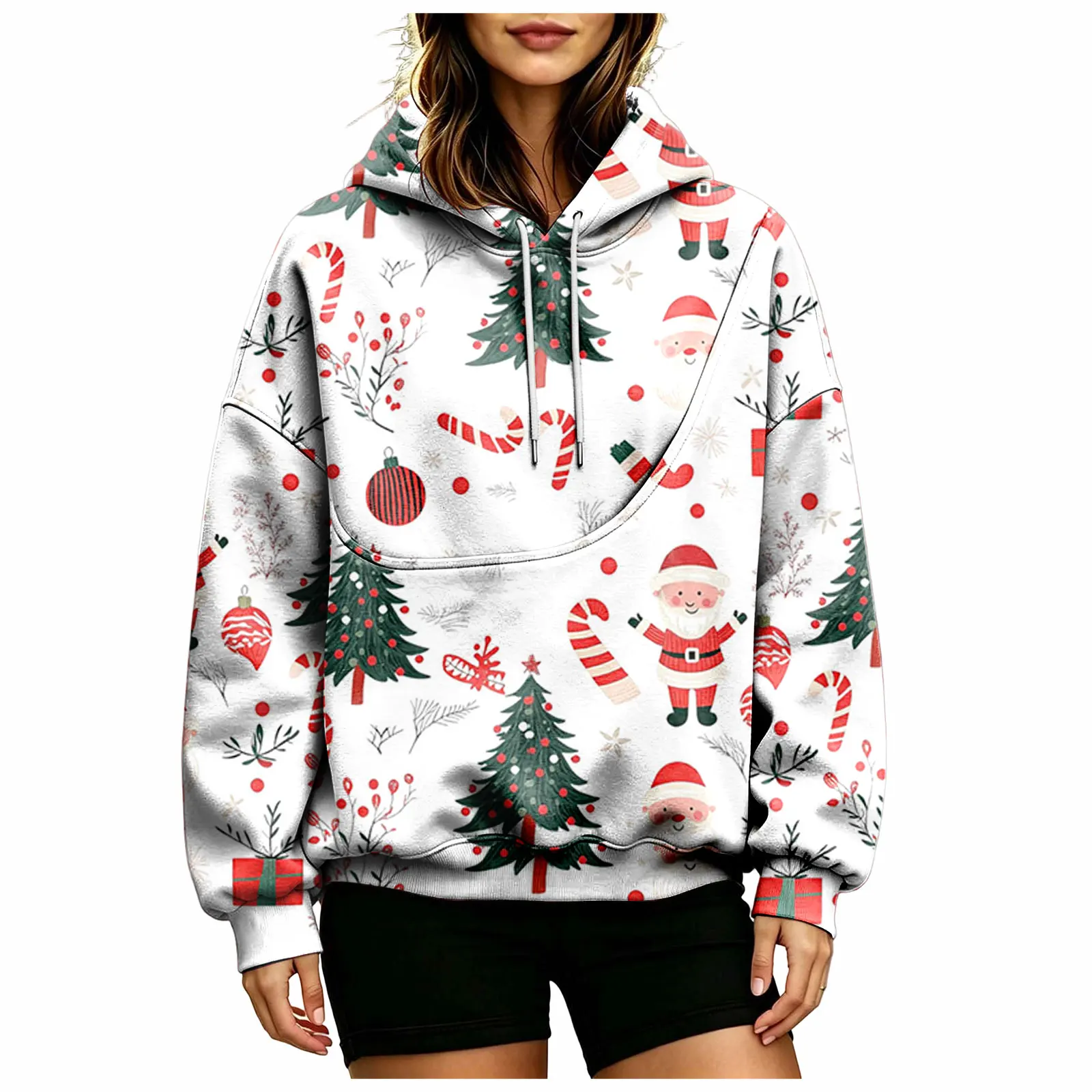 Women Fall And Winter Hoodie With Pet Pouch Oversized Pocket Colorful Print Sweatshirt For Dogs And Long Sweatshirt with Zipper