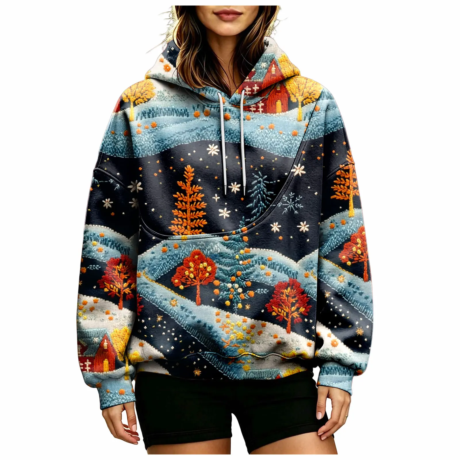 Women Fall And Winter Hoodie With Pet Pouch Oversized Pocket Colorful Print Sweatshirt For Dogs And Cats Woman's Zip Hoodie