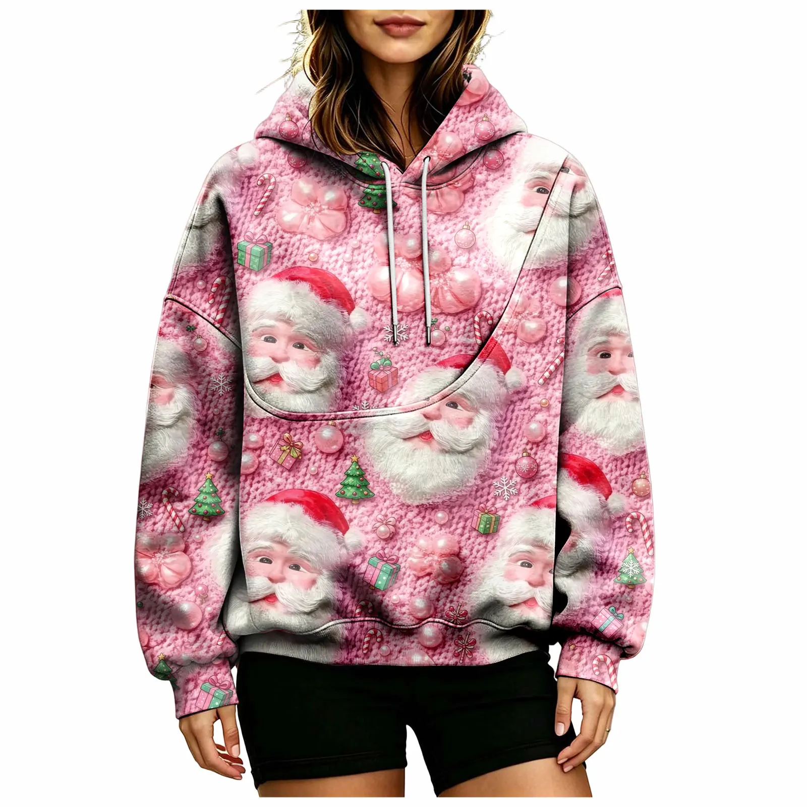 Women Fall And Winter Hoodie With Pet Pouch Oversized Pocket Colorful Print Sweatshirt For Dogs And Cats Woman's Zip Hoodie