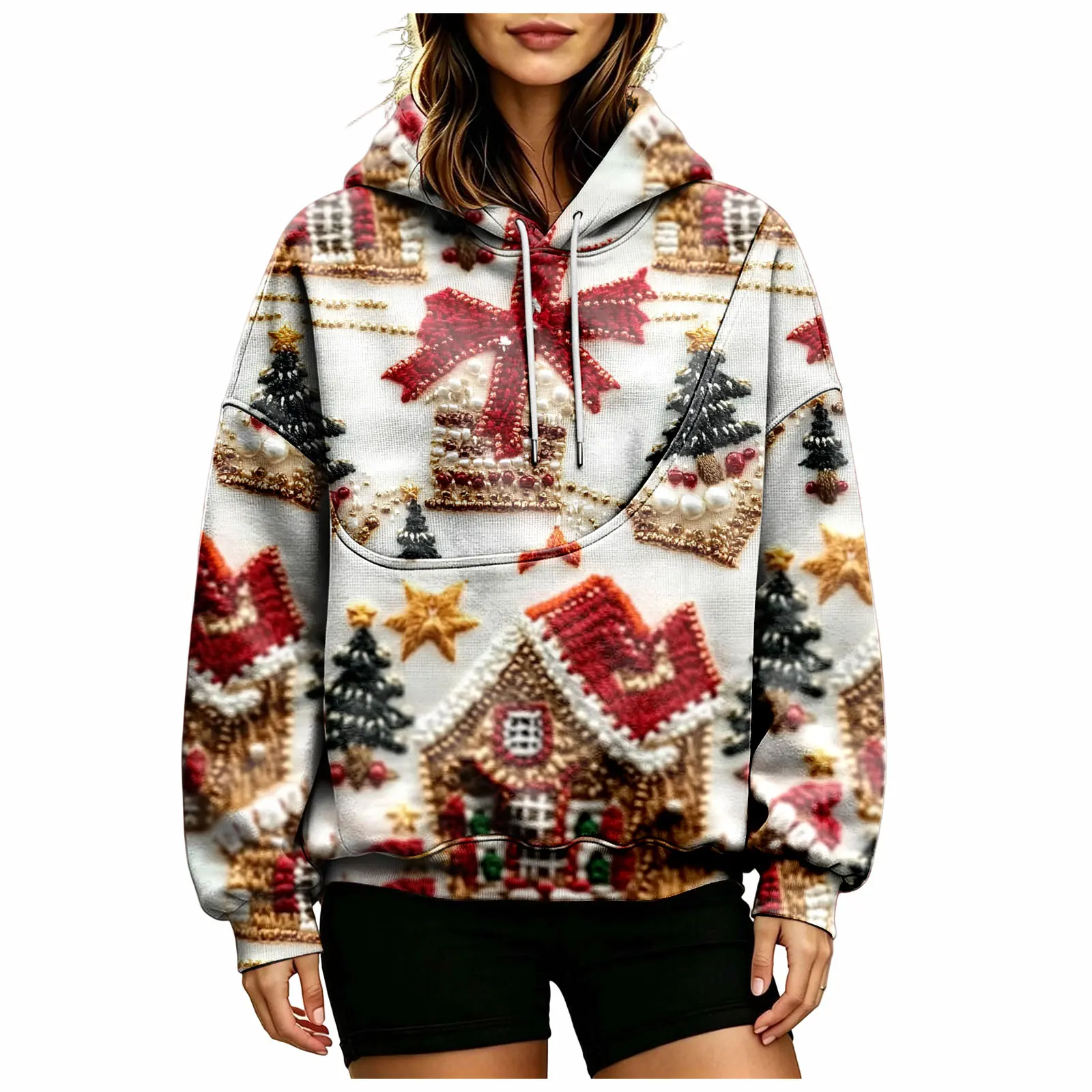 Women Fall And Winter Hoodie With Pet Pouch Oversized Pocket Colorful Print Sweatshirt For Dogs And Cats Woman's Zip Hoodie