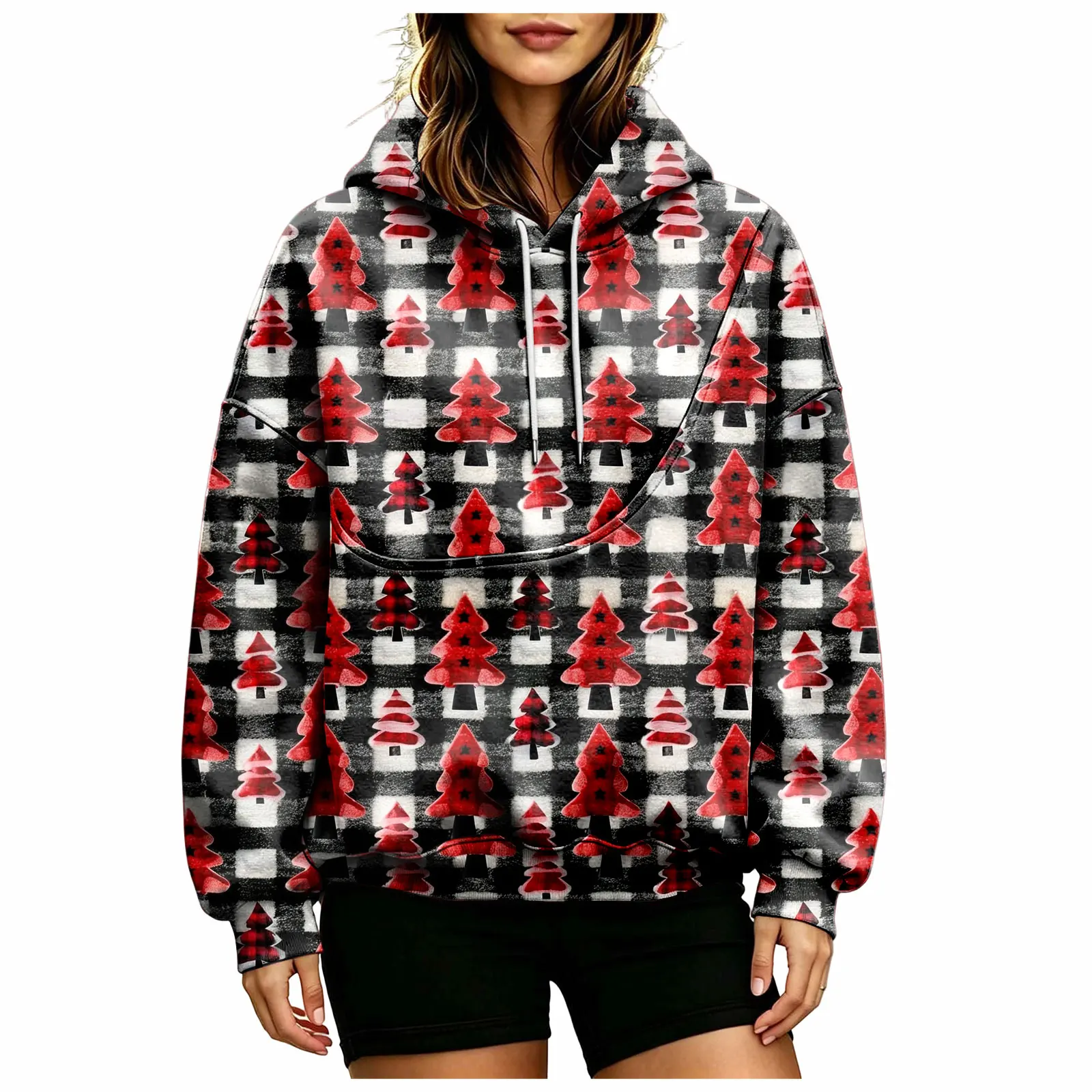 Women Fall And Winter Hoodie With Pet Pouch Oversized Pocket Colorful Print Sweatshirt For Dogs And Cats Woman's Zip Hoodie